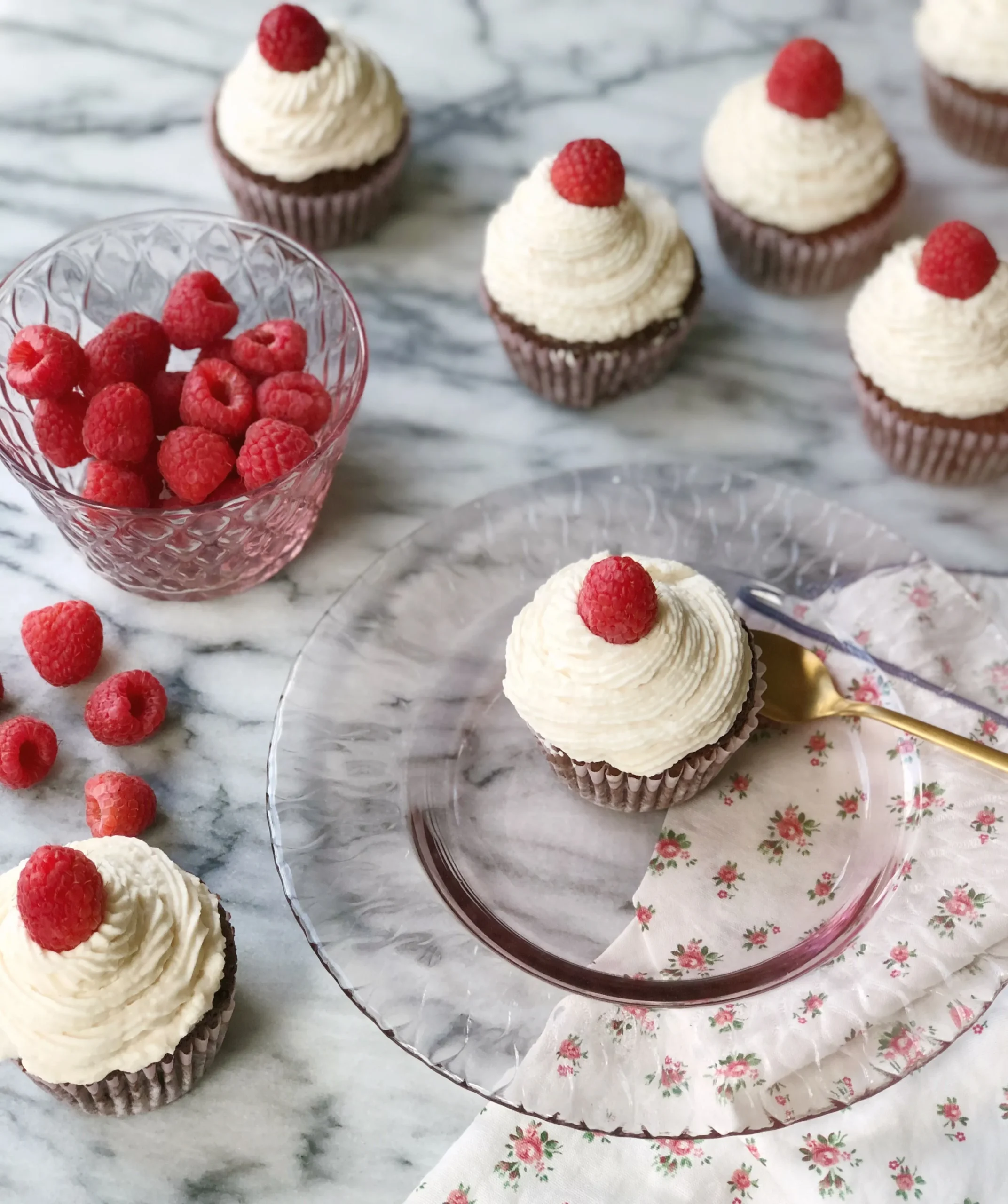 Flourless Chocolate Cupcakes with Raspberry Frosting