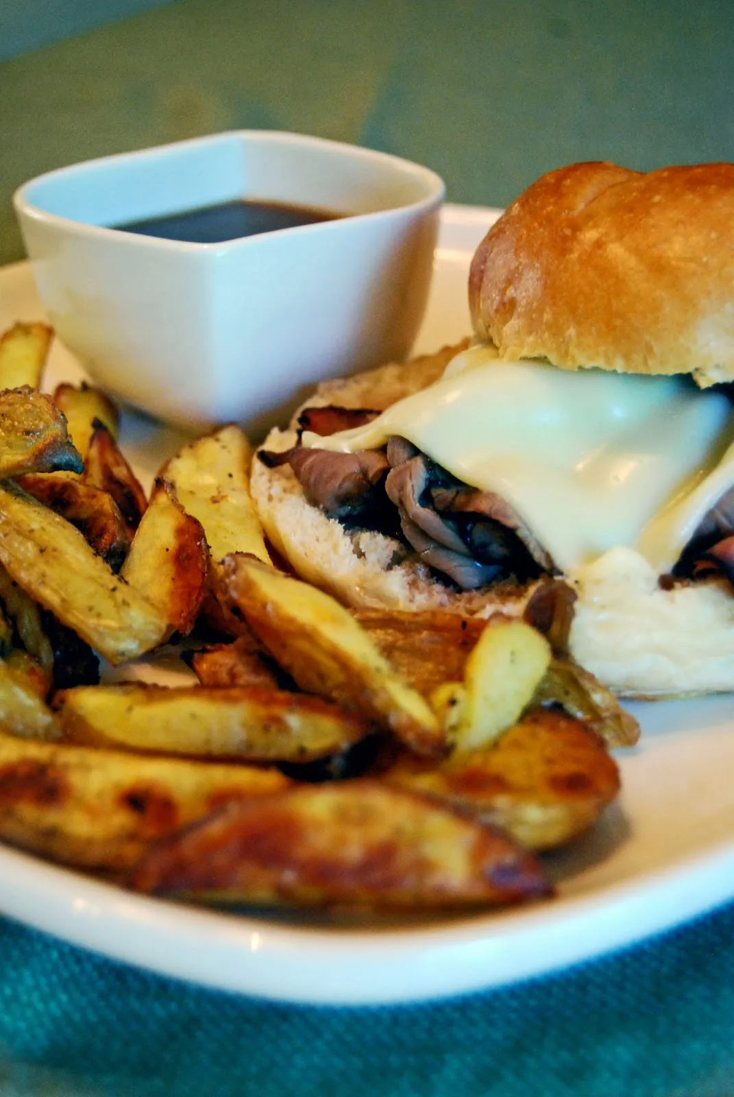 French Dip Sandwiches and Baked French Fries