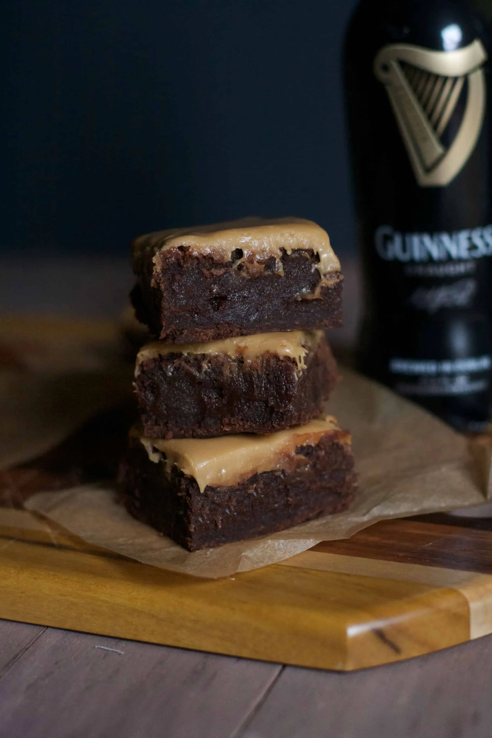 Fudgy Guinness Brownies with Whiskey Caramel Glaze