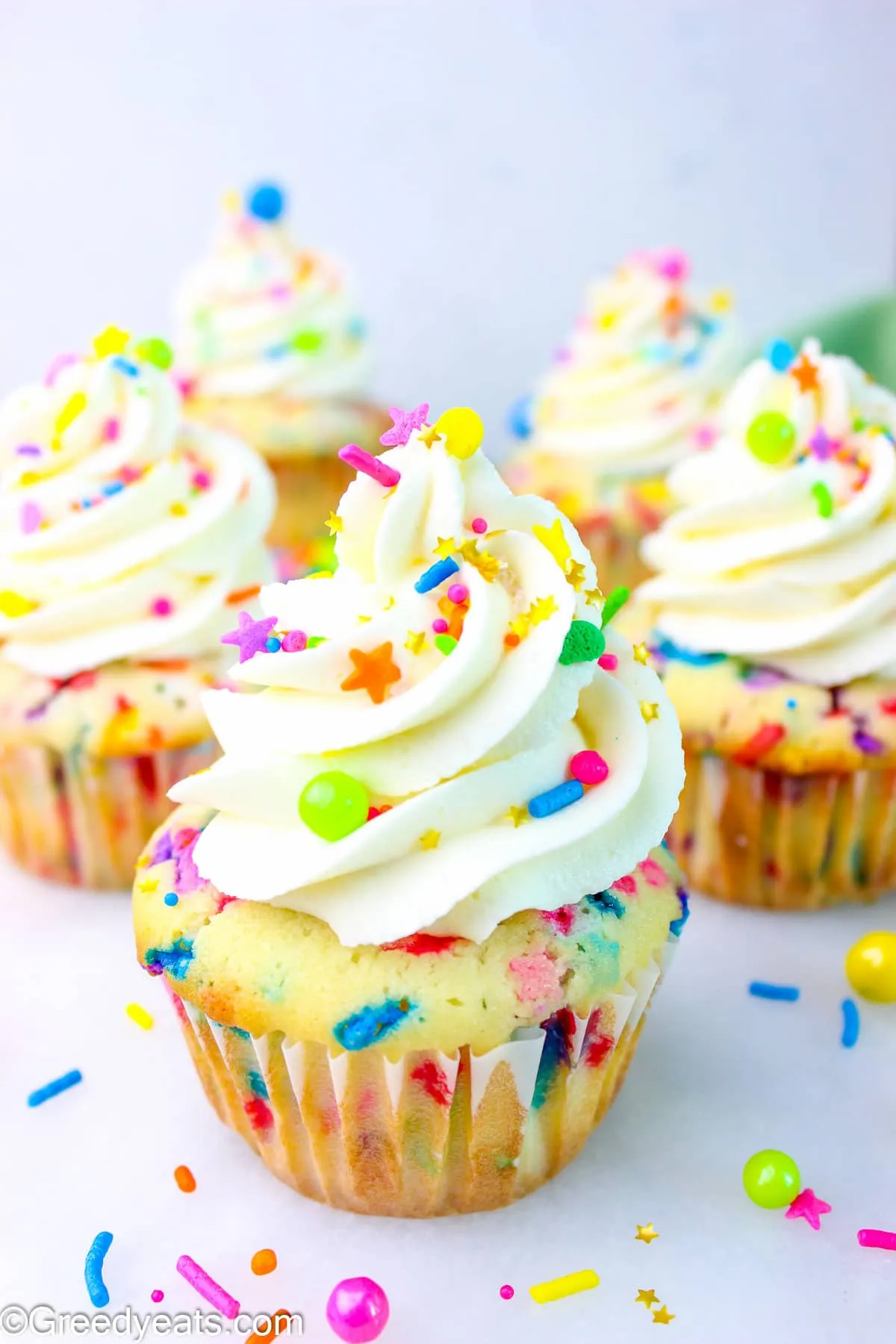 Funfetti Cupcakes with Rainbow Swirl Frosting
