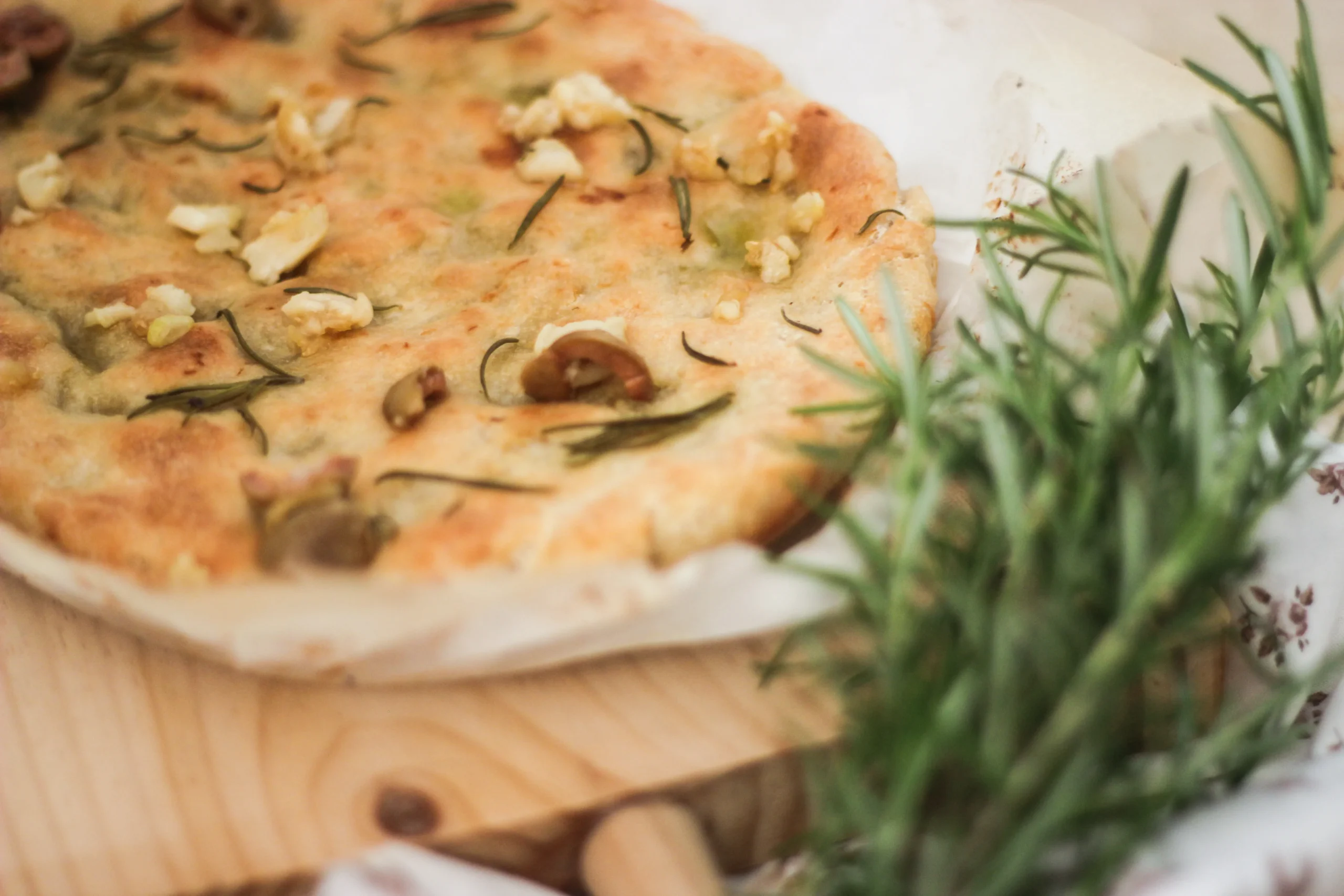Garlic and Green Olive Focaccia Bread