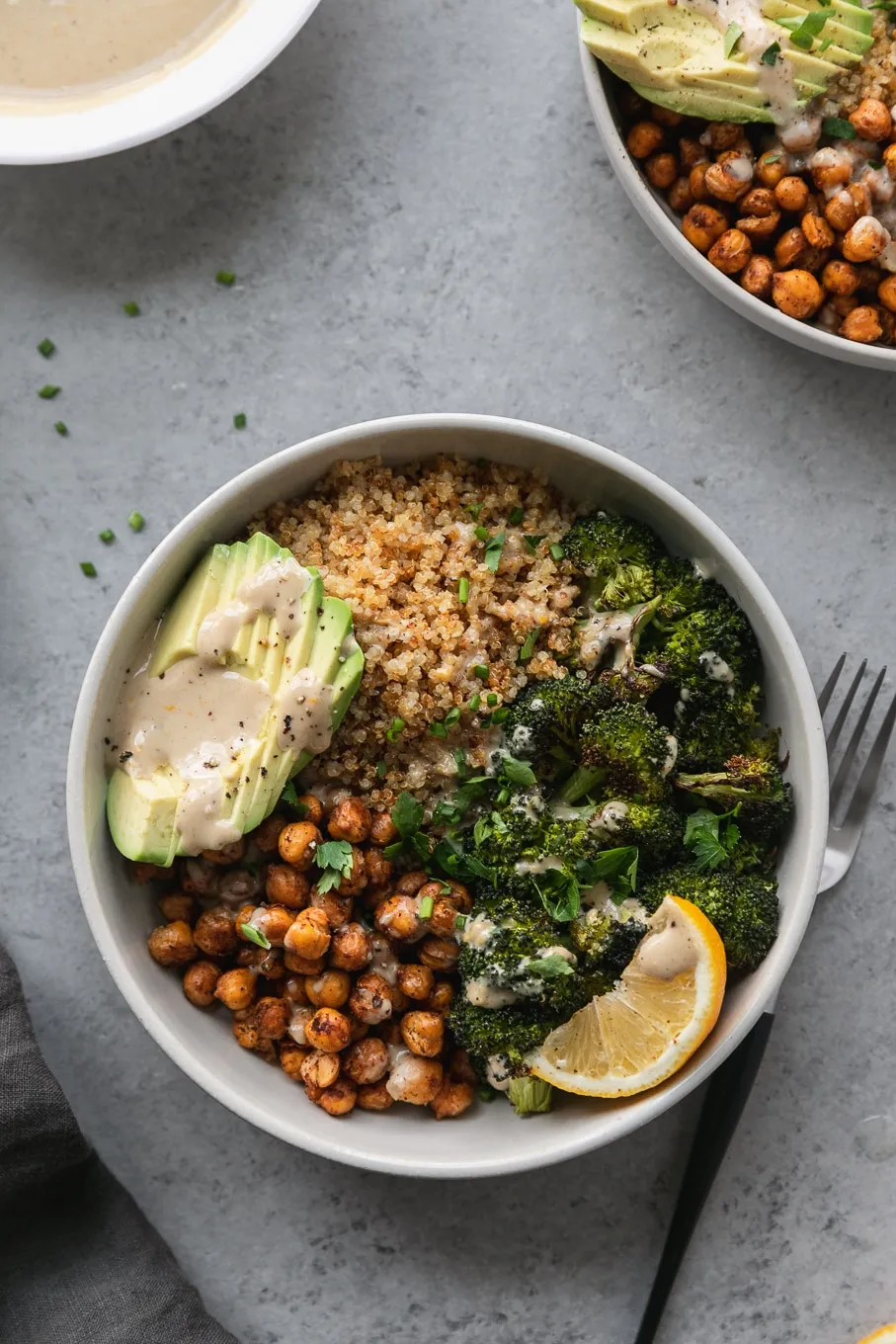 Garlicky Quinoa Bowls with Broccoli and Chickpeas