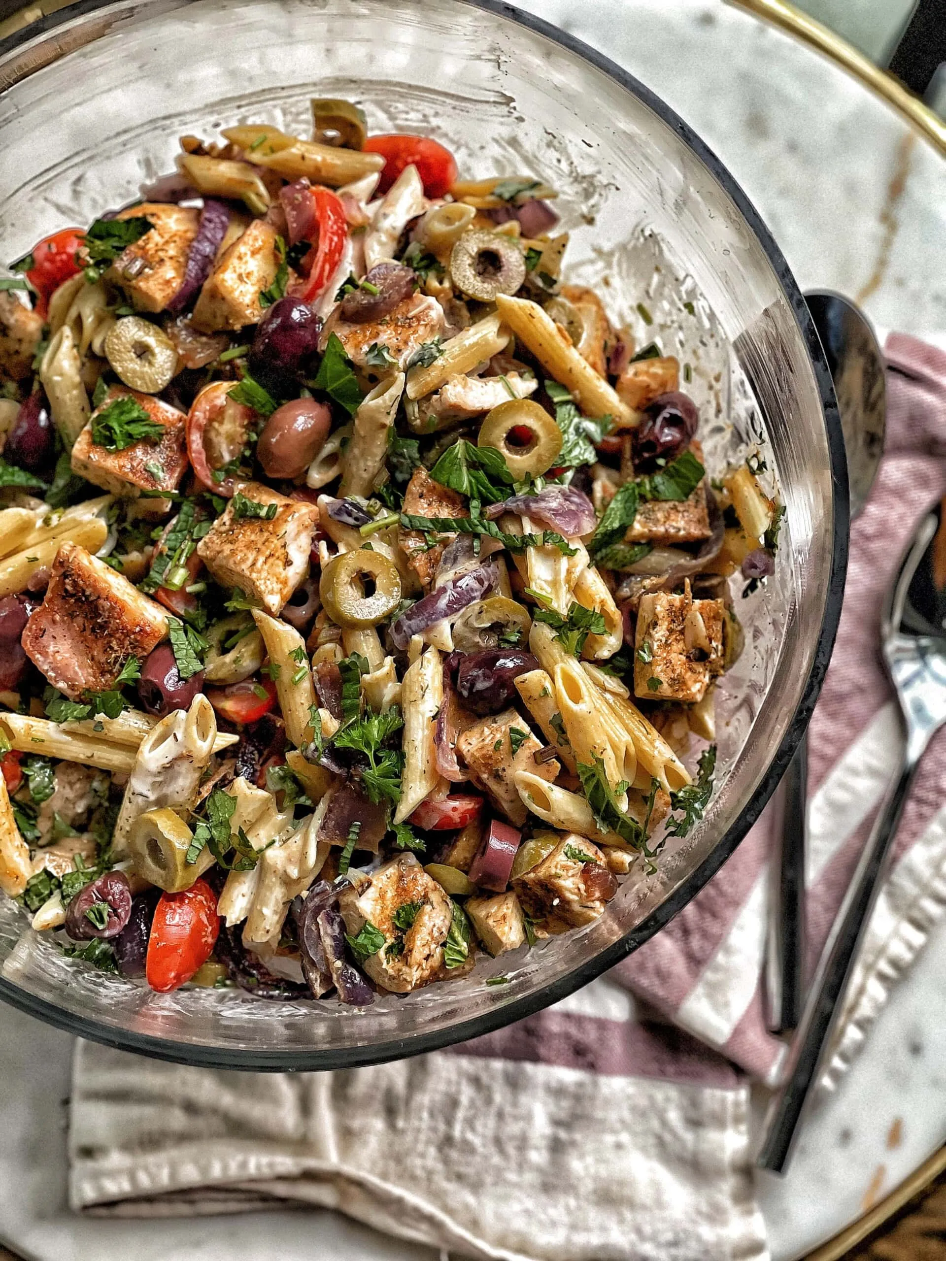 Greek Chicken Protein Pasta Salad