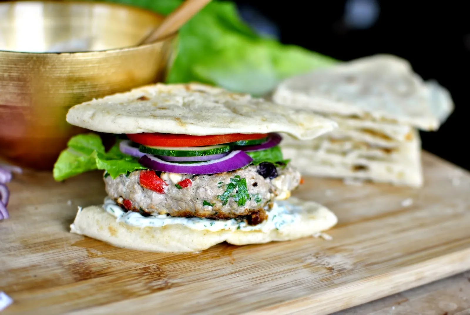 Greek Style Turkey Burger with Yam Fries