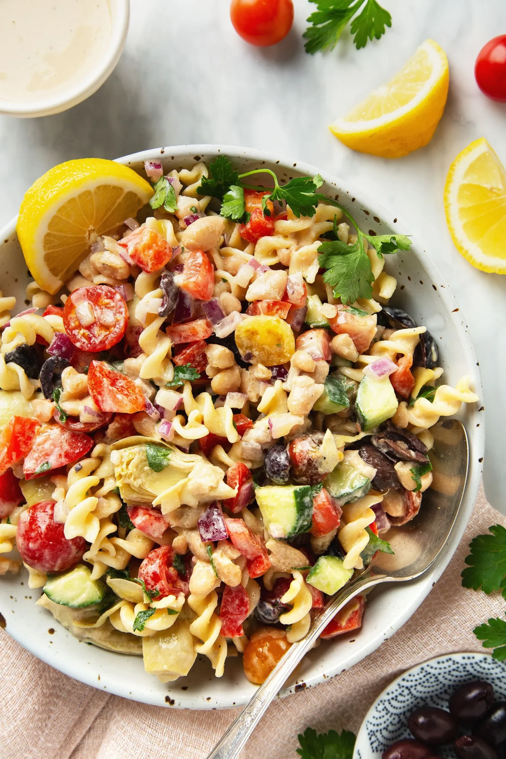 Greek Tahini Pasta Salad