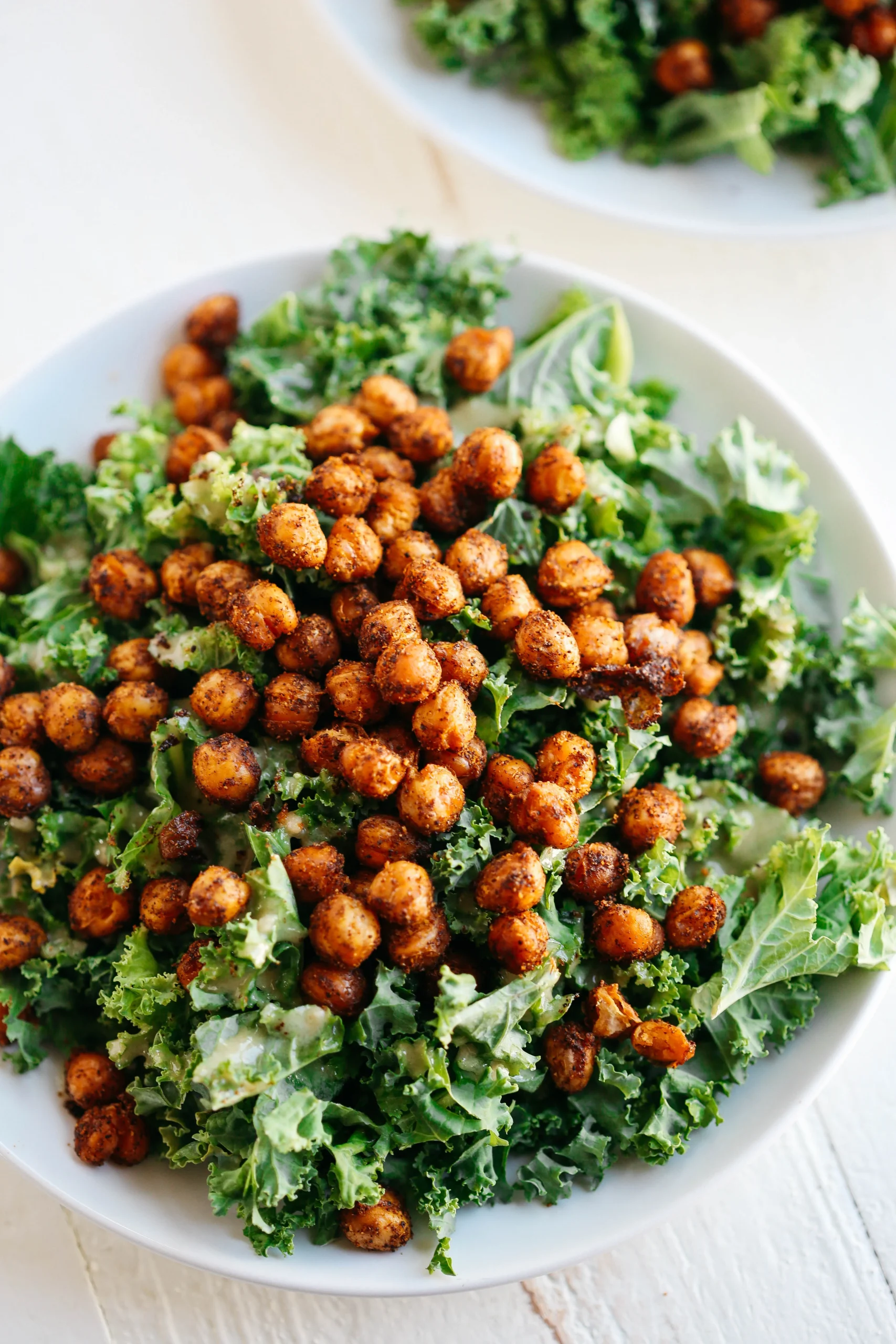 Green Salad with Chickpeas and Spicy Honey Tahini Dressing