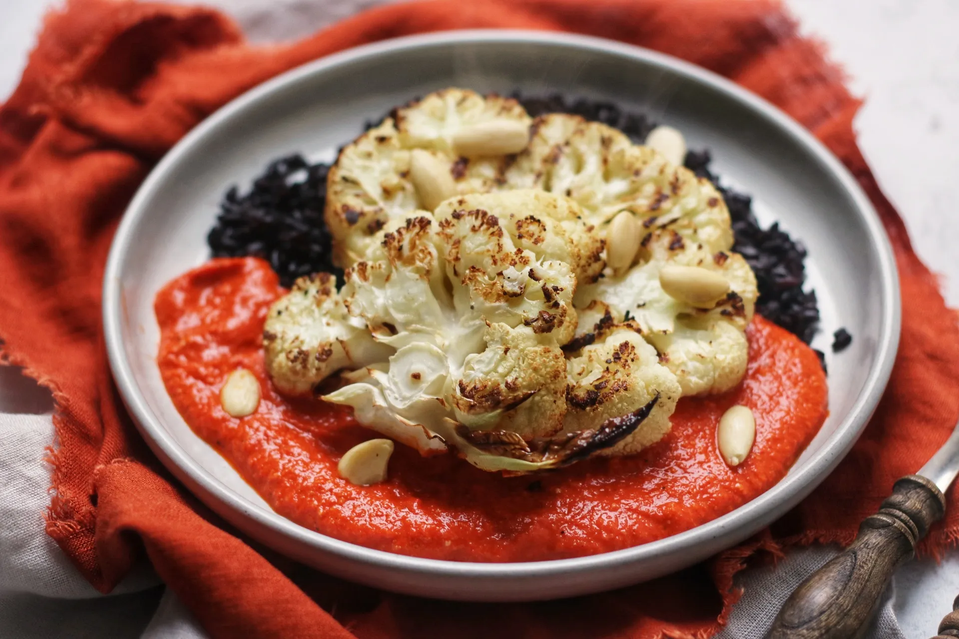 Grilled Cauliflower Steak with Romesco Sauce