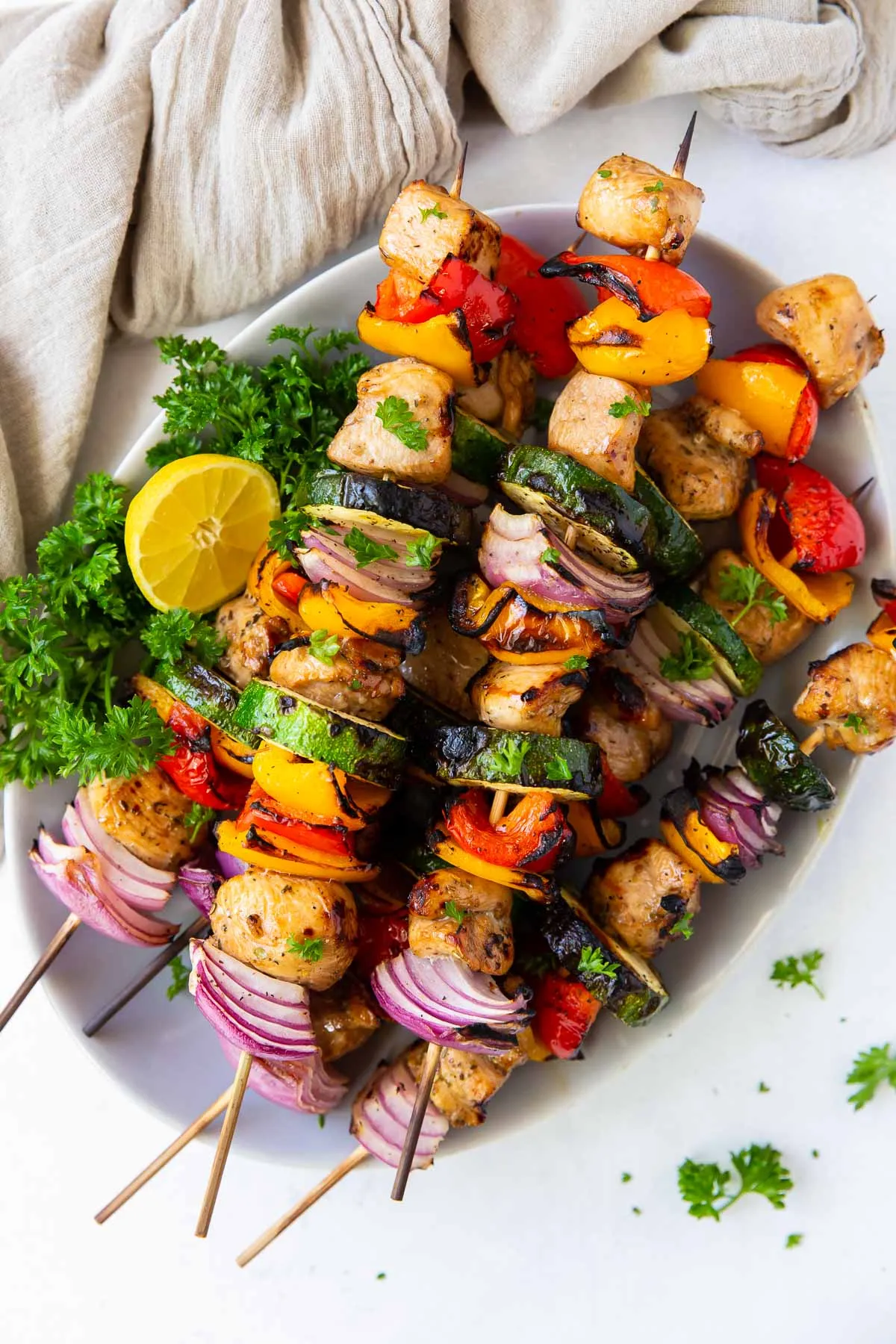 Grilled Chicken Kabobs with Lemon Mint Sauce