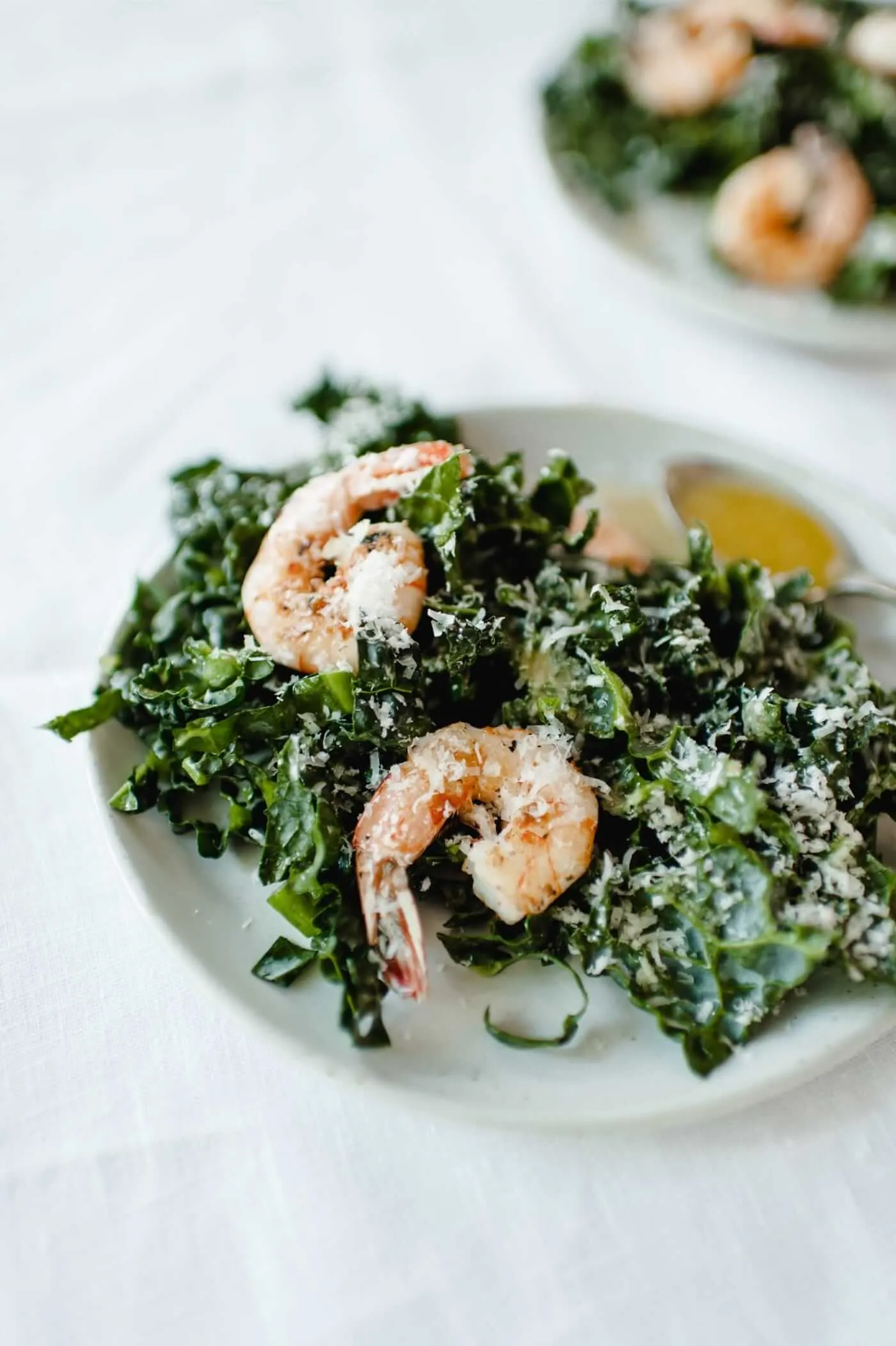 Grilled Kale Caesar Salad with Spicy Shrimp
