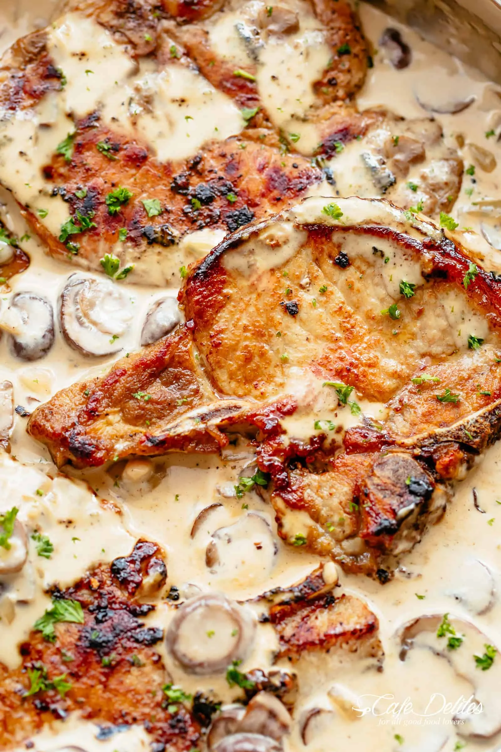 Grilled Pork Chops with Mushrooms and Zucchini Spears