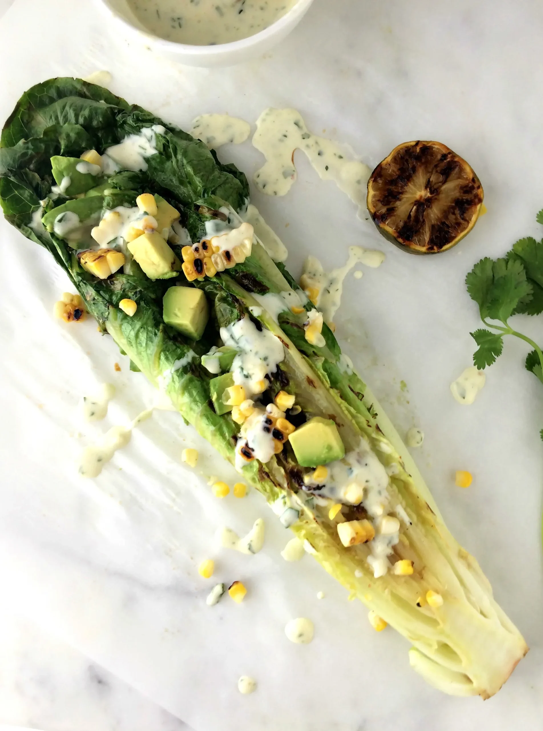 Grilled Romaine Salad with Corn and Avocado