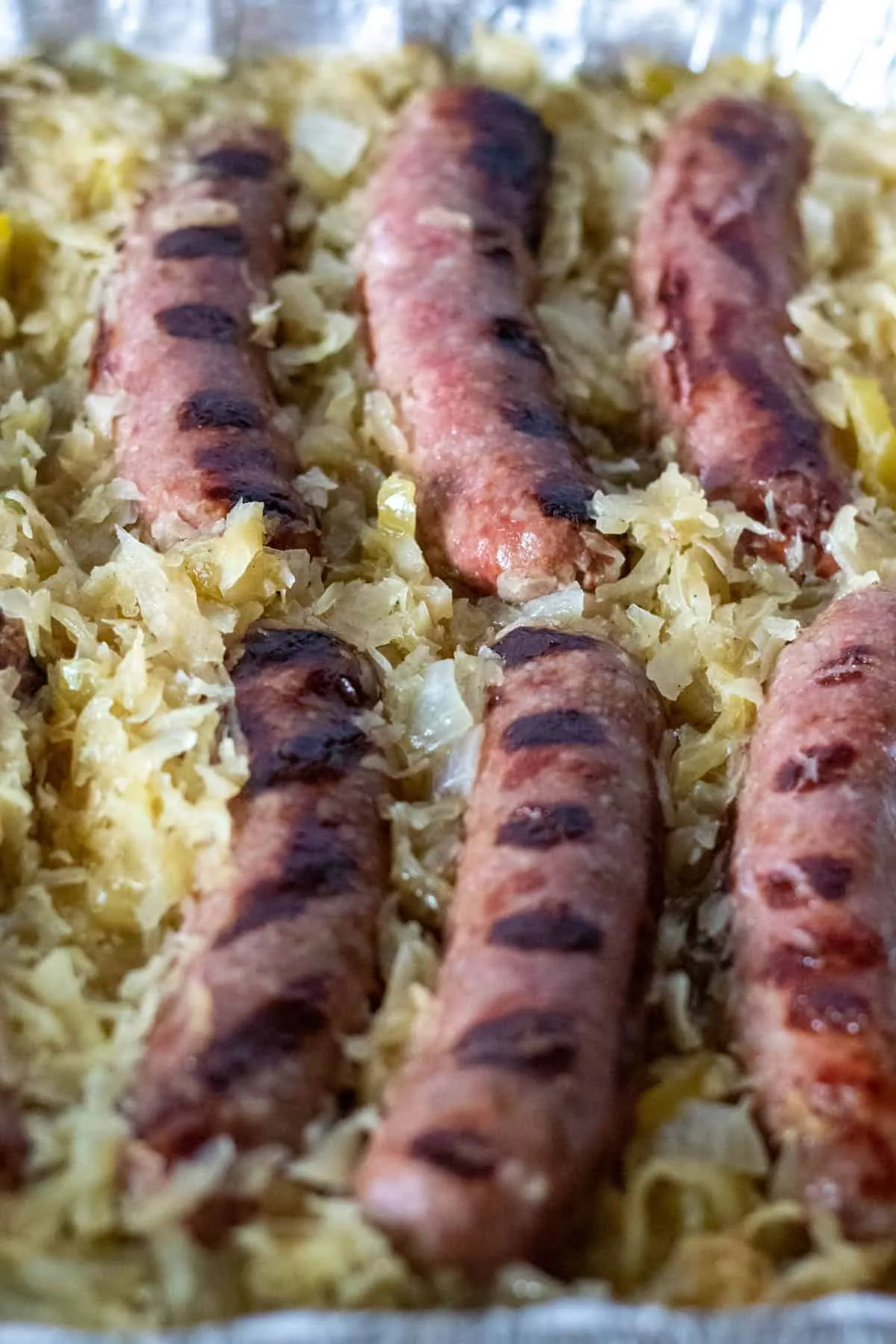 Grilled Spiralized Brats with Sauerkraut