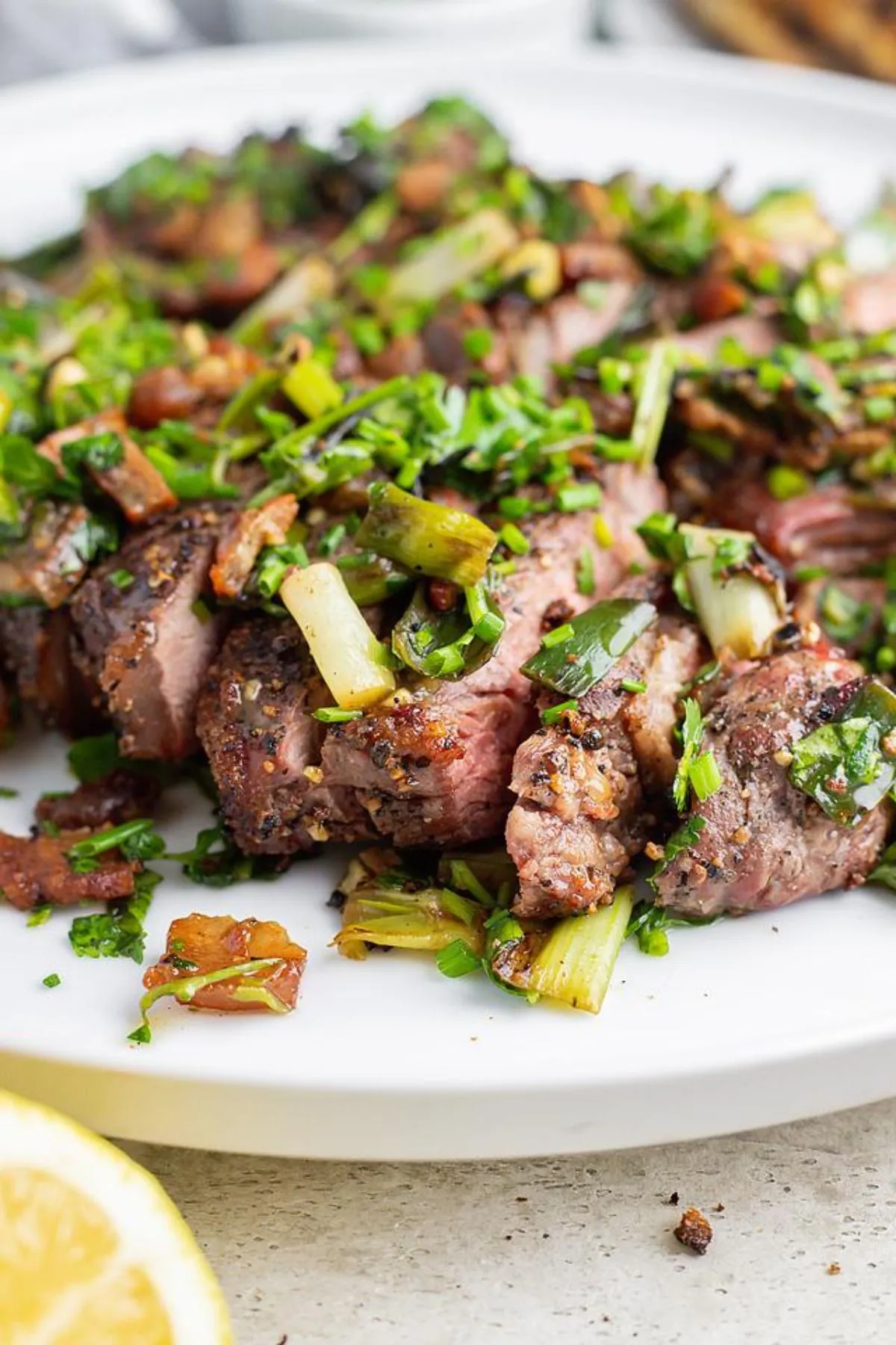 Grilled Steak with Herbed Scallion Topping