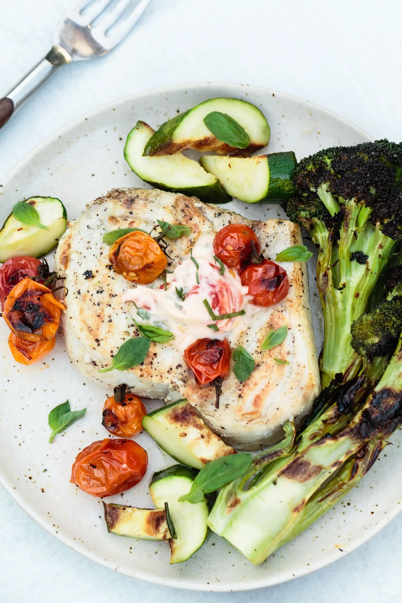 Grilled Swordfish with Basil Caper Butter