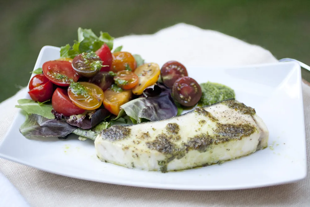 Halibut Steaks with Arugula Rocket Pesto