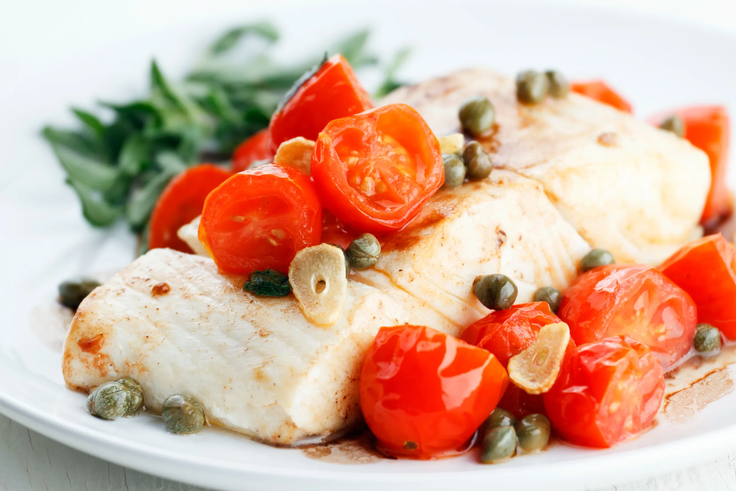Halibut with Citrusy Tomatoes and Capers