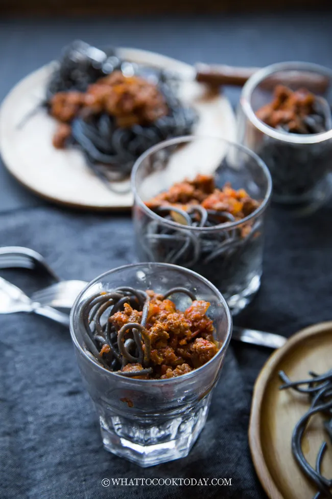 Halloween Squid Ink Spaghetti Worms Bolognese