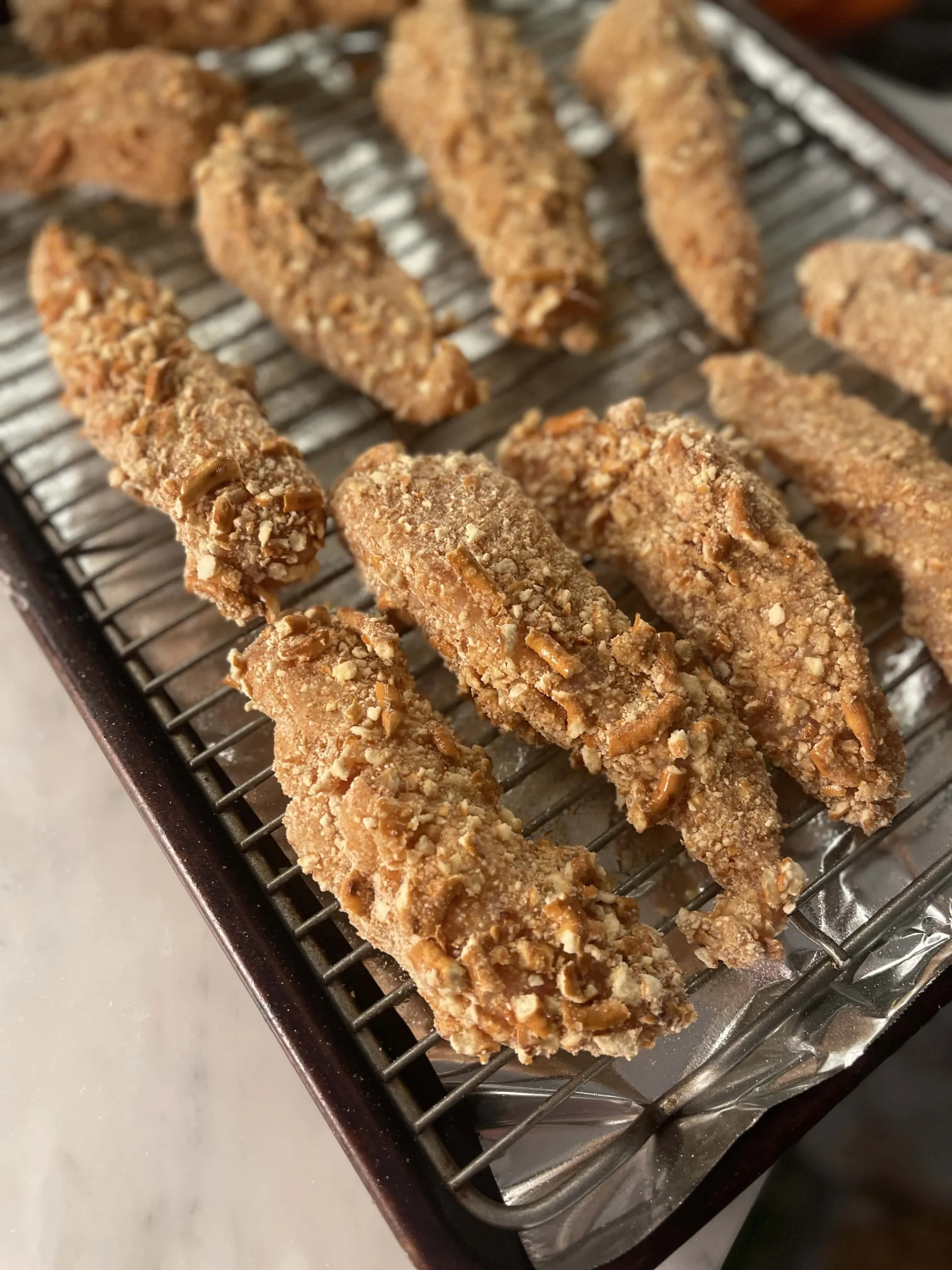 Healthy Baked Pretzel Chicken Tenders