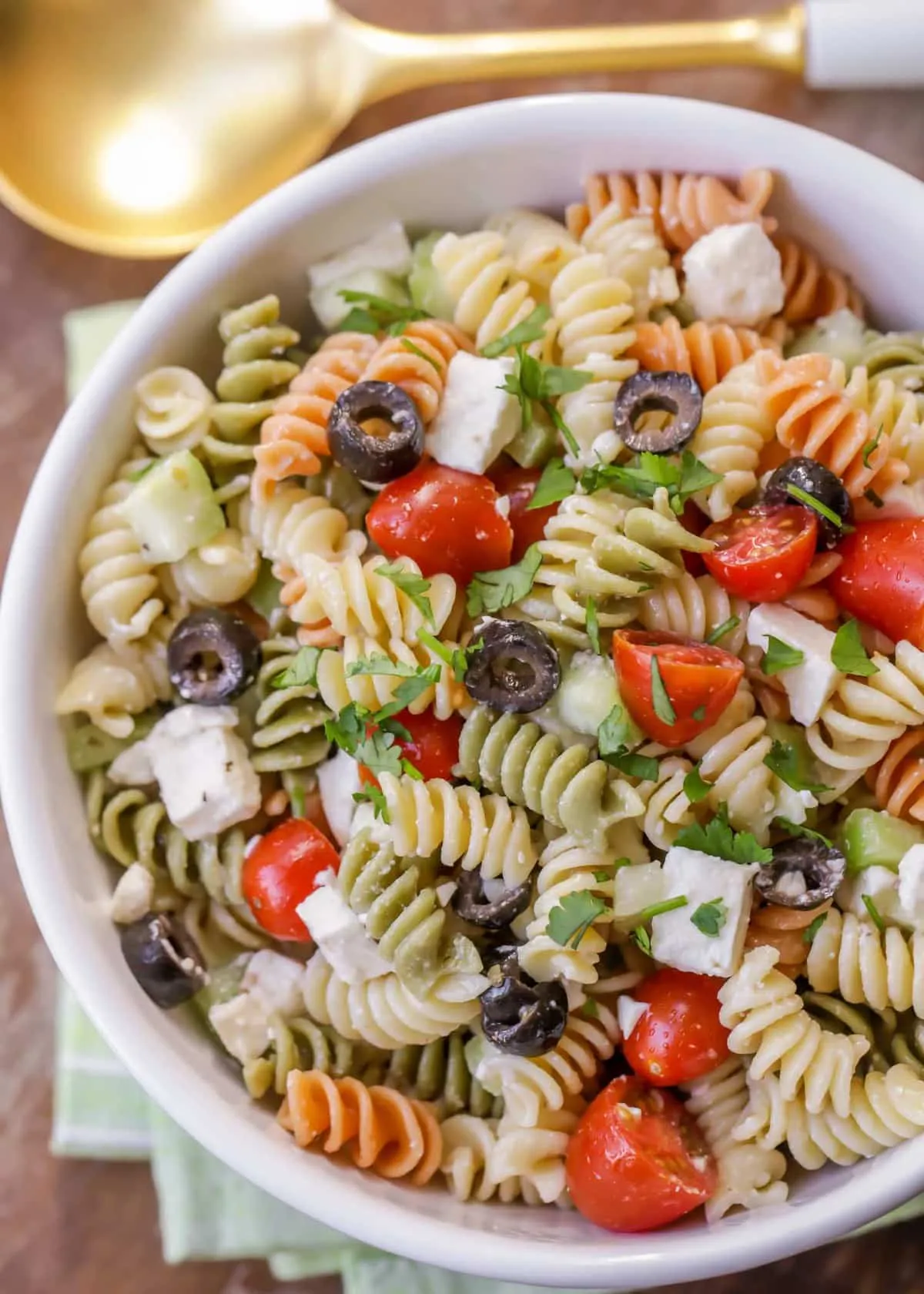 Healthy Greek Pasta Salad with Creamy Feta Dressing