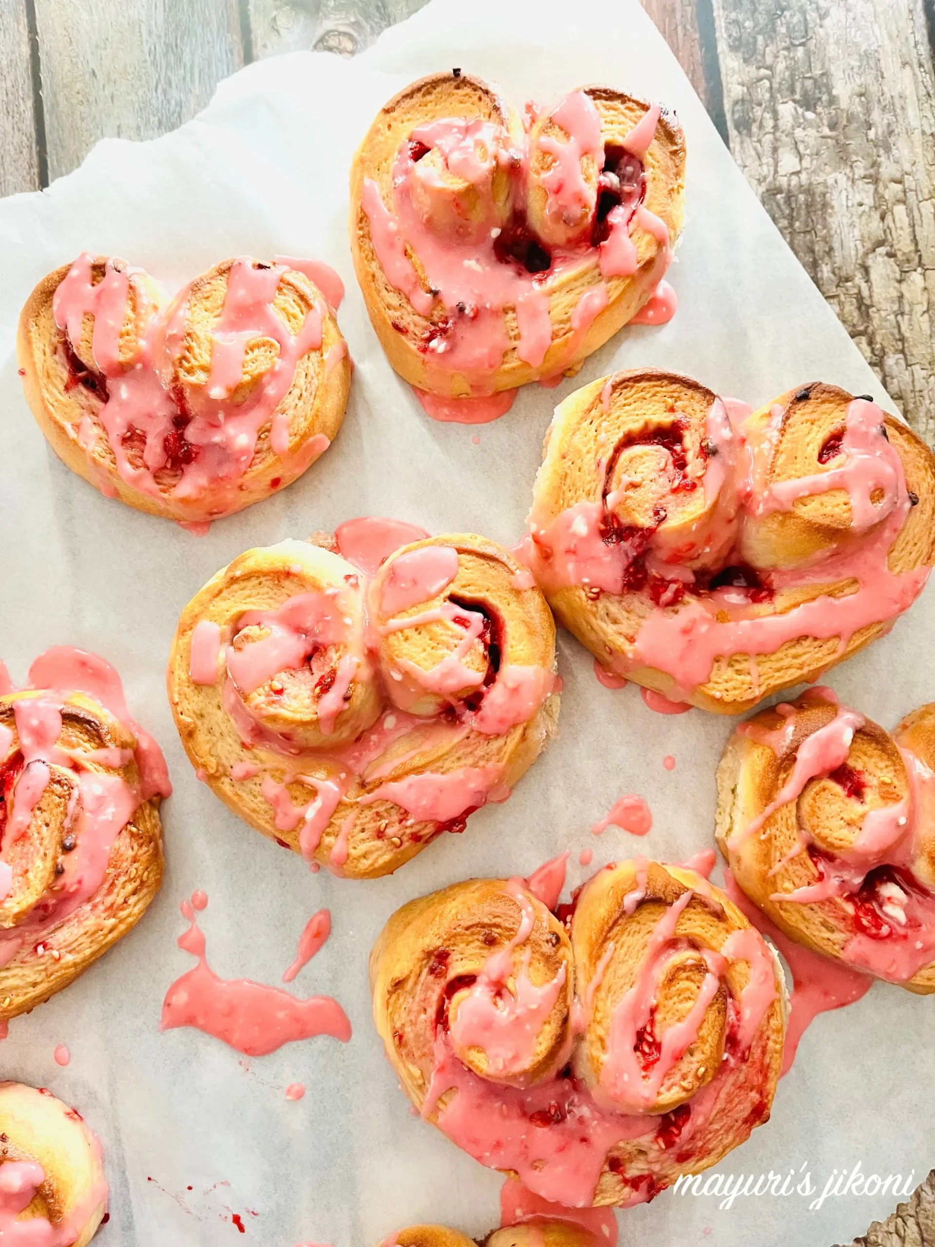 Heart Shaped Raspberry Rolls