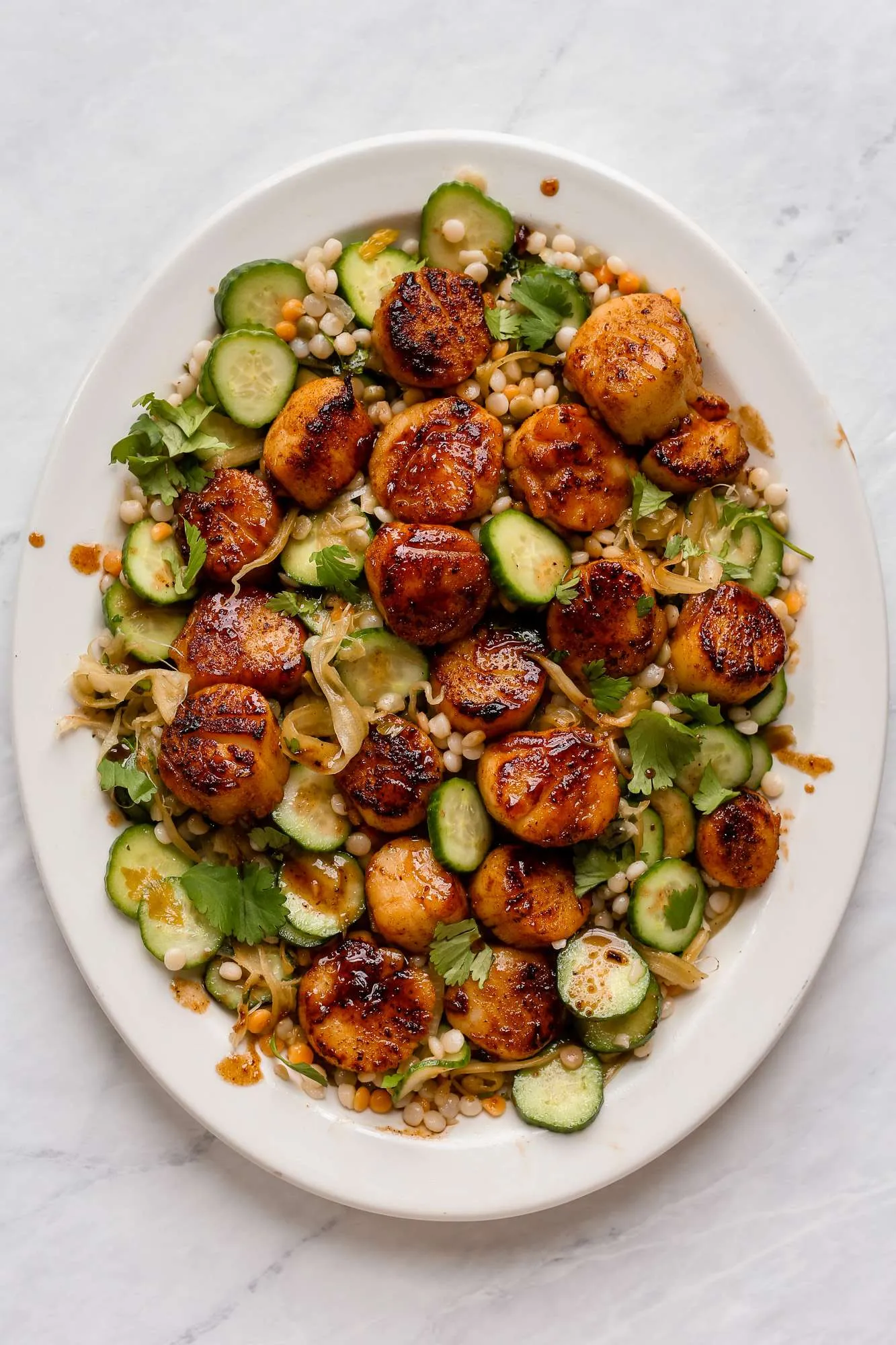 Honey Butter Blackened Scallops with Herby Polenta