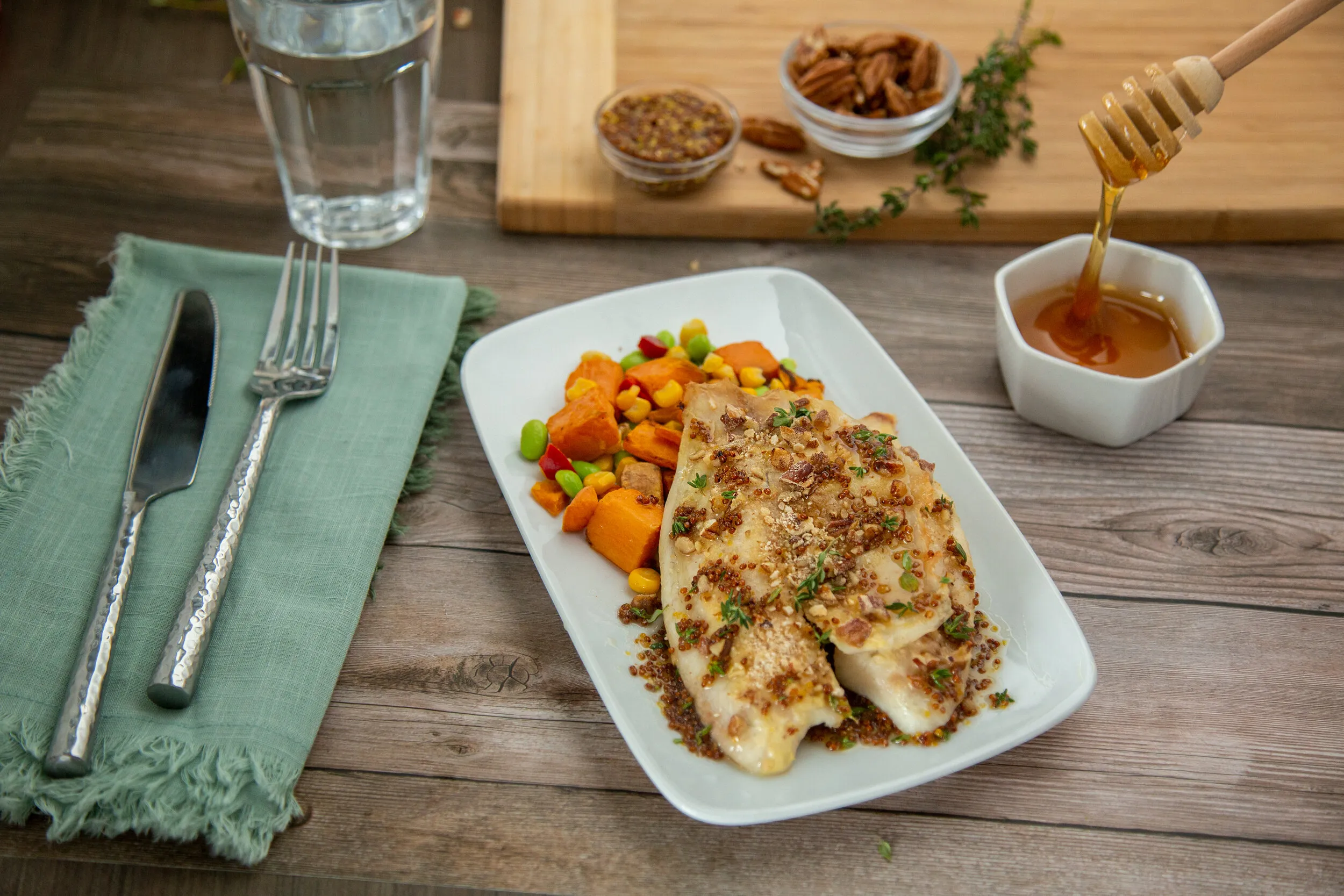 Honey Mustard Tilapia with Onions and Broccoli