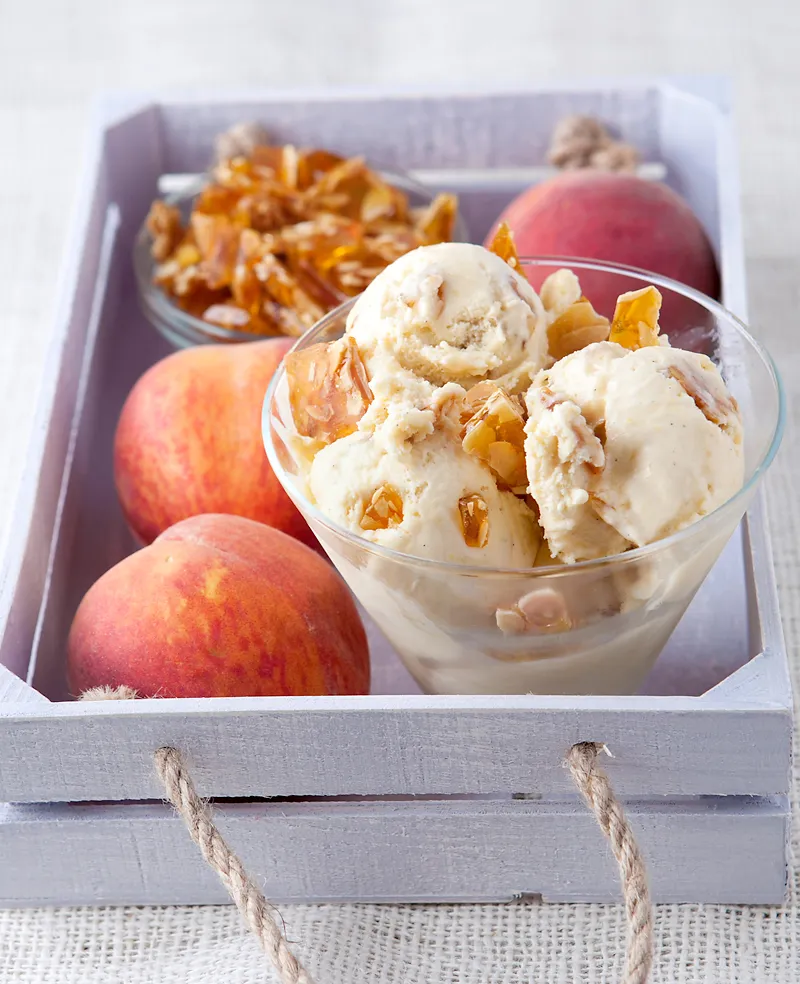 Honeyed Peach Ice Cream with Almond Streusel