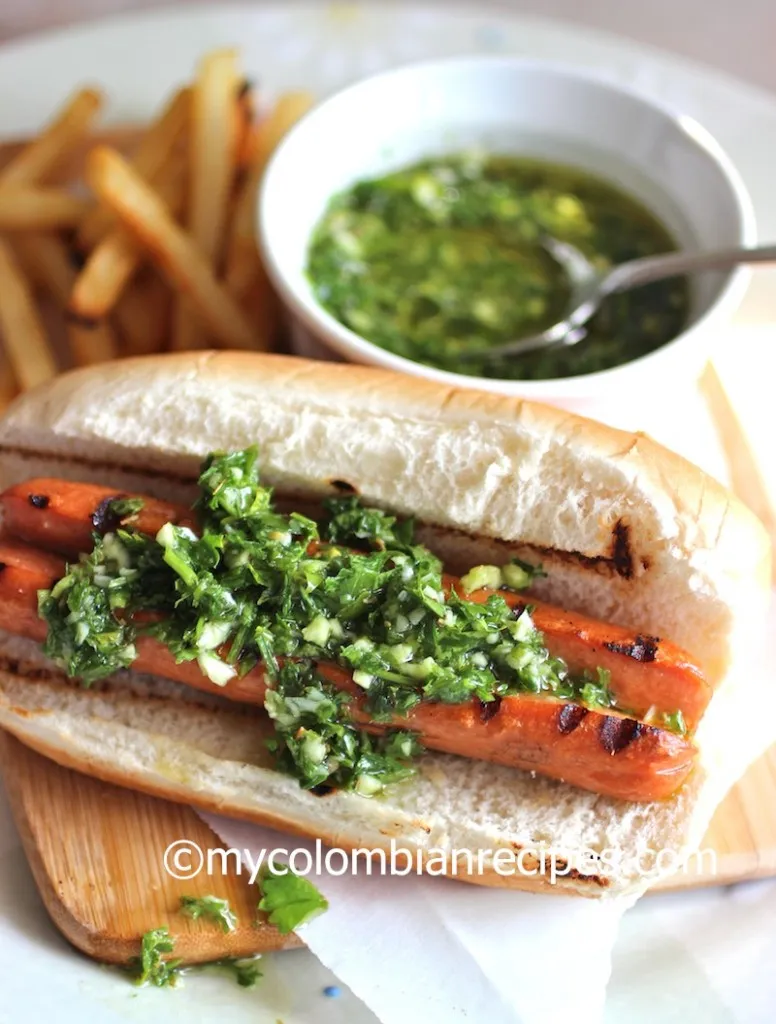 Hot Dog with Chimichurri Sauce