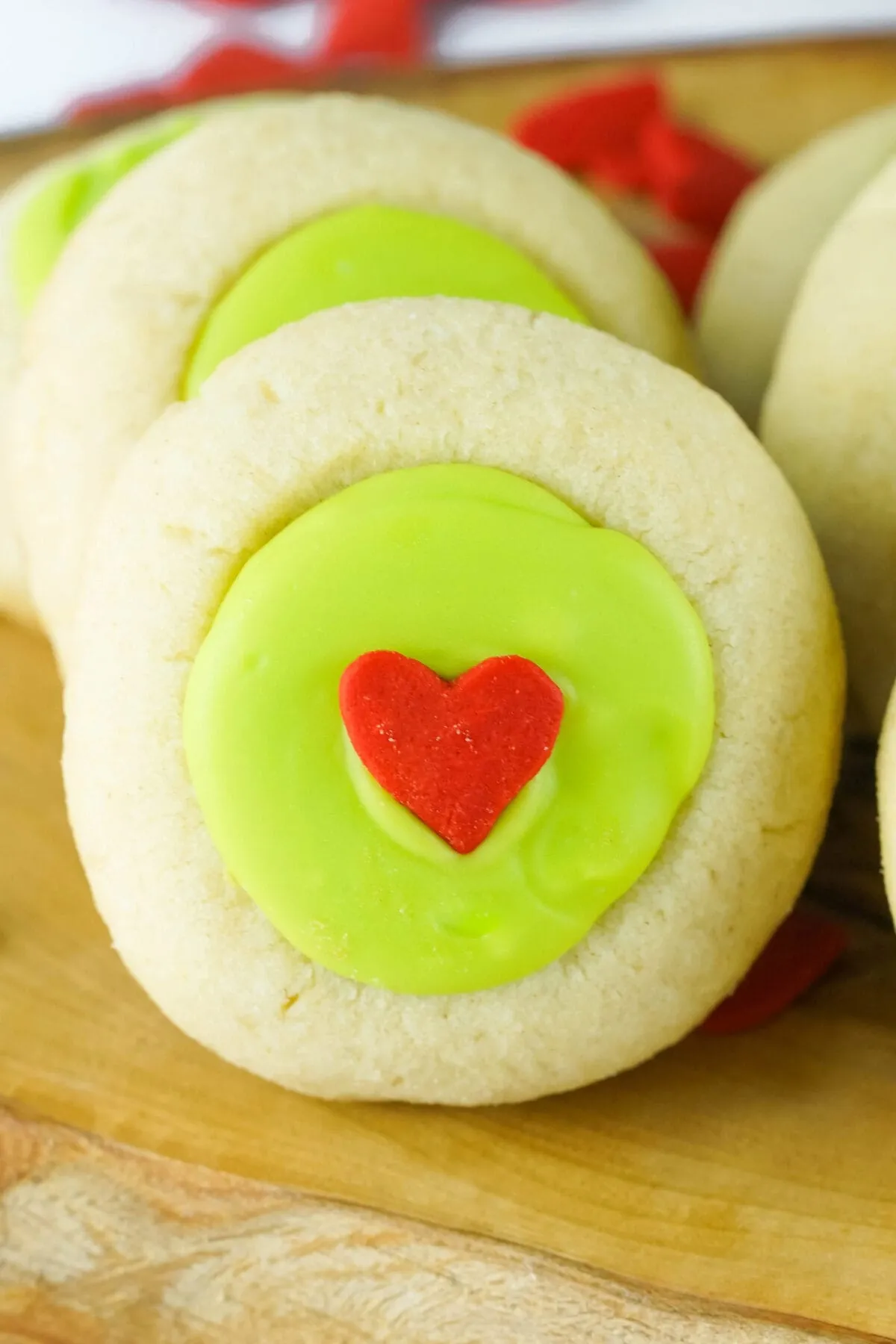 Iced Thumbprint Grinch Cookies