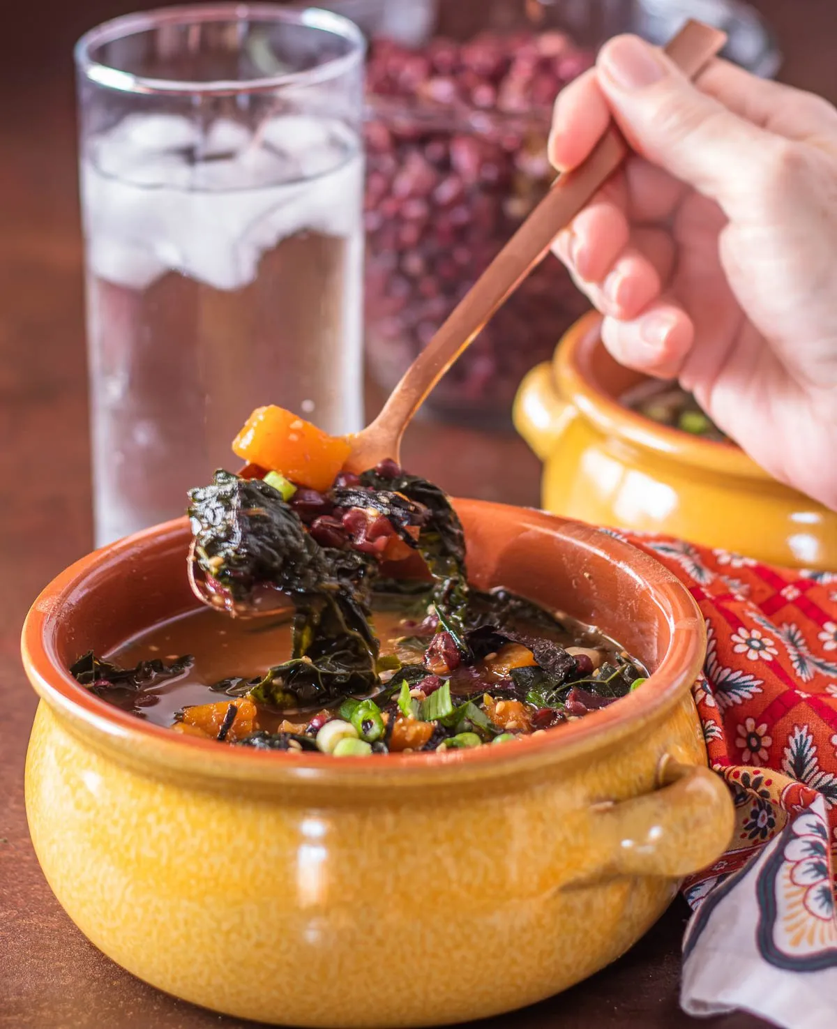 Instant Pot Adzuki Bean Soup with Miso, Winter Squash, and Kale