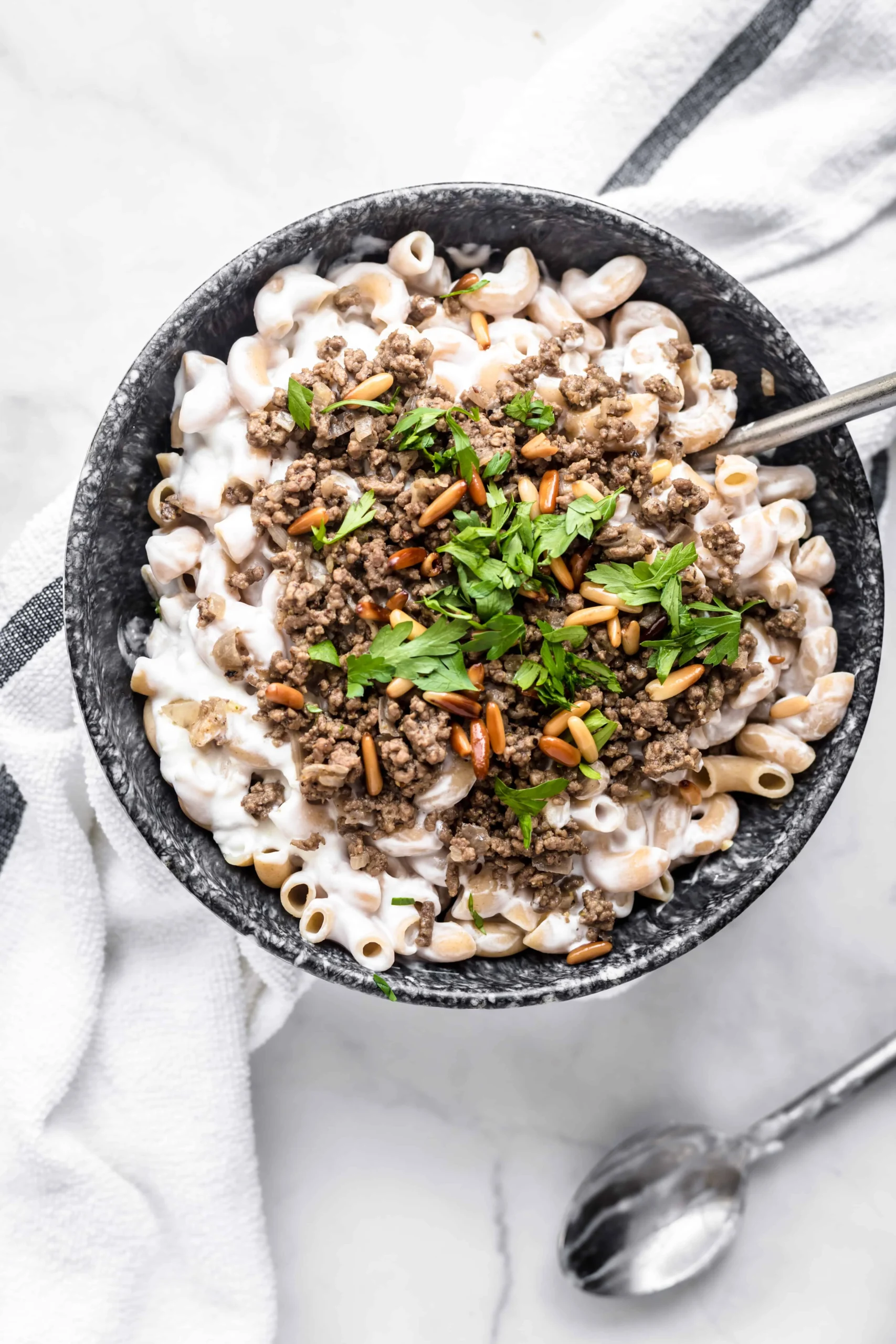 Lebanese Pasta with Yogurt Garlic Sauce (Macarona bil Laban)