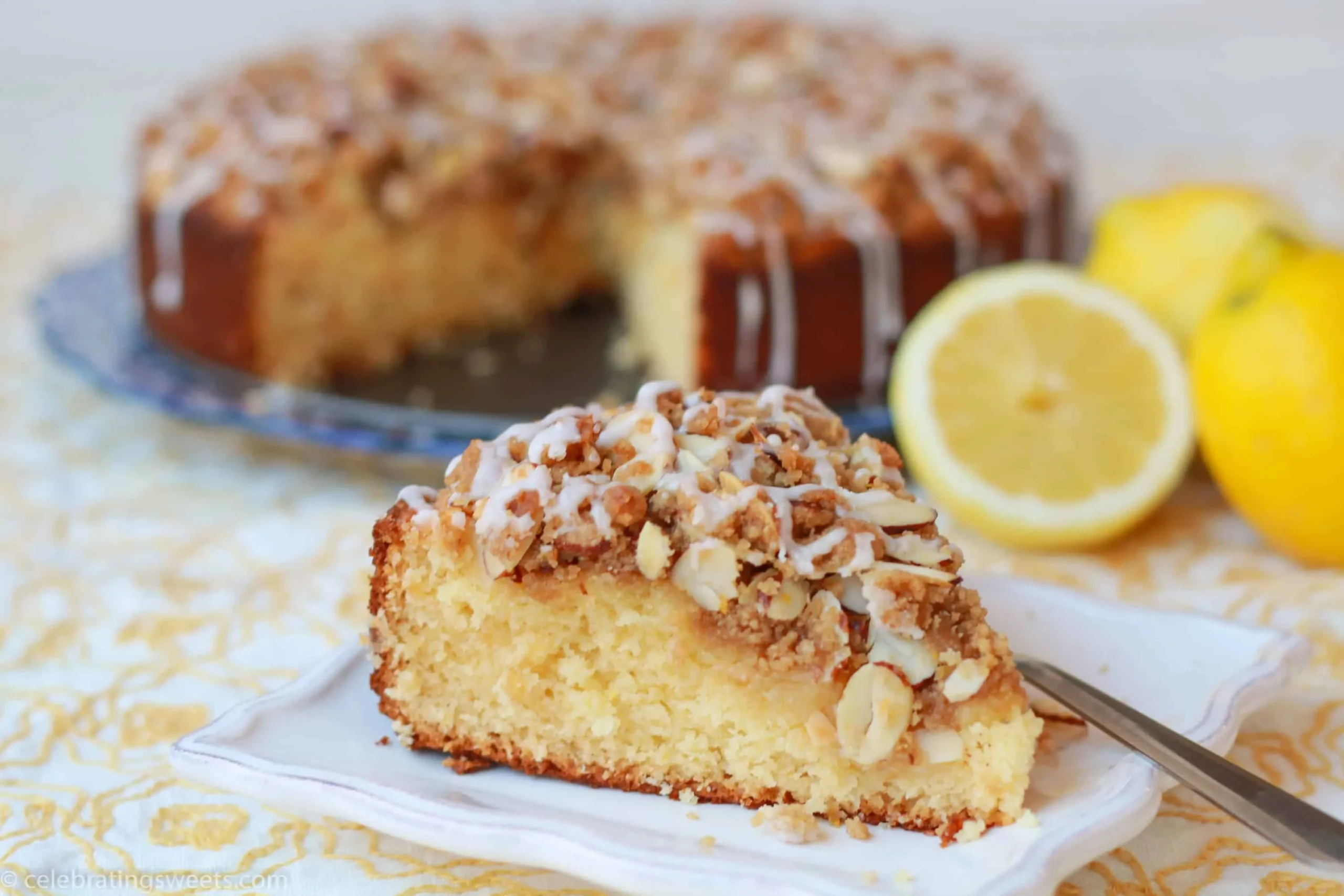 Lemon Buttermilk Coffee Cake with Lemon Cheesecake Filling and Almond Streusel
