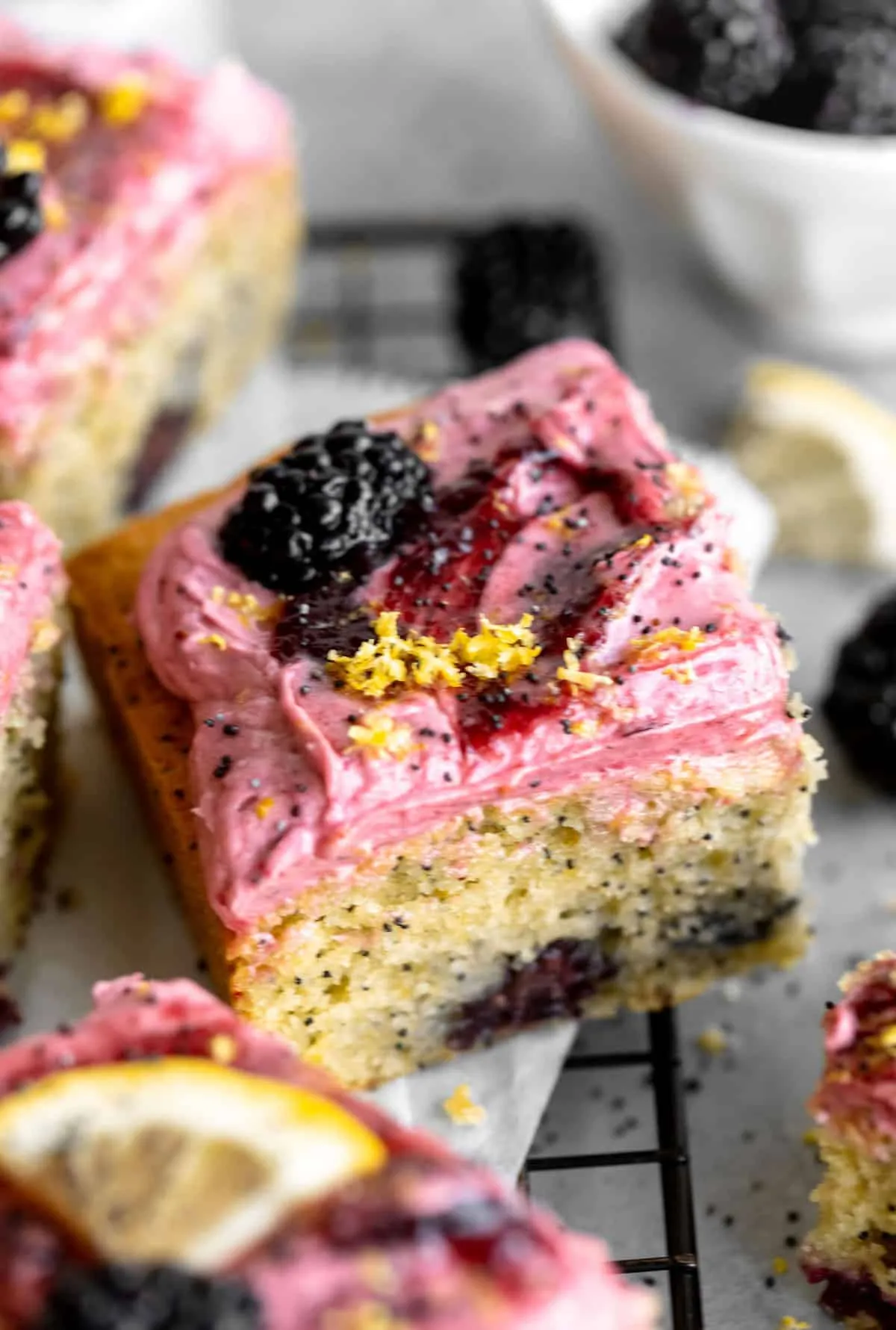 Lemon Poppyseed Cake with Blackberry Almond Buttercream