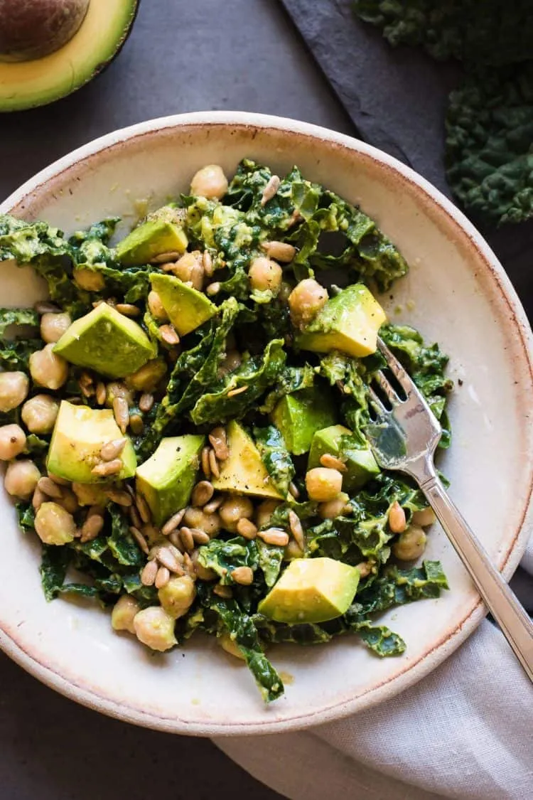 Lemony Kale Chickpea Avocado Salad