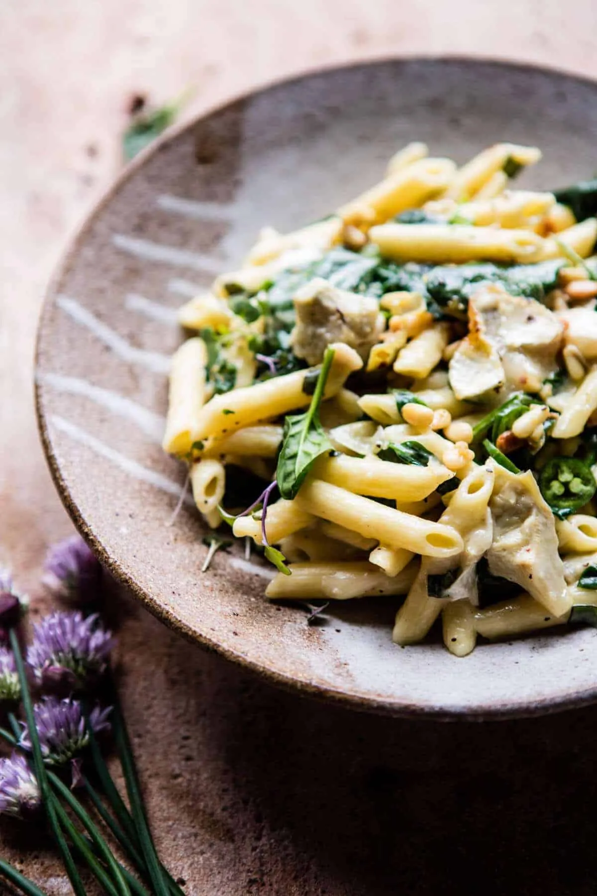 Lemony Spinach and Artichoke Brie Penne Pasta