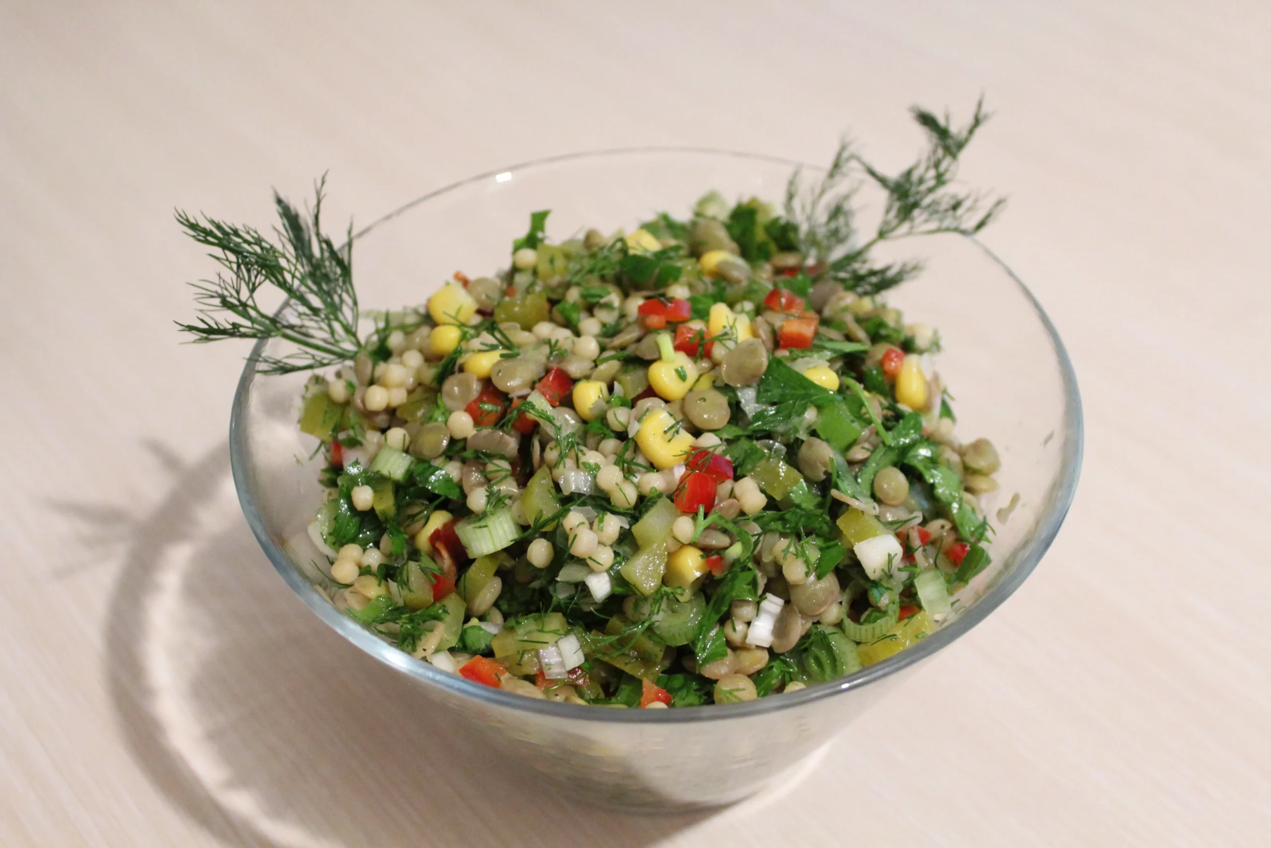 Lentil and Cous Cous Salad with a Soy Ginger and Lime Dressing