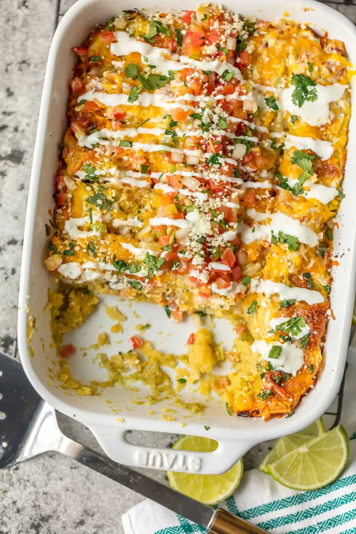 Lighter Salsa Verde Chicken Enchiladas with Avocado Mango Salsa