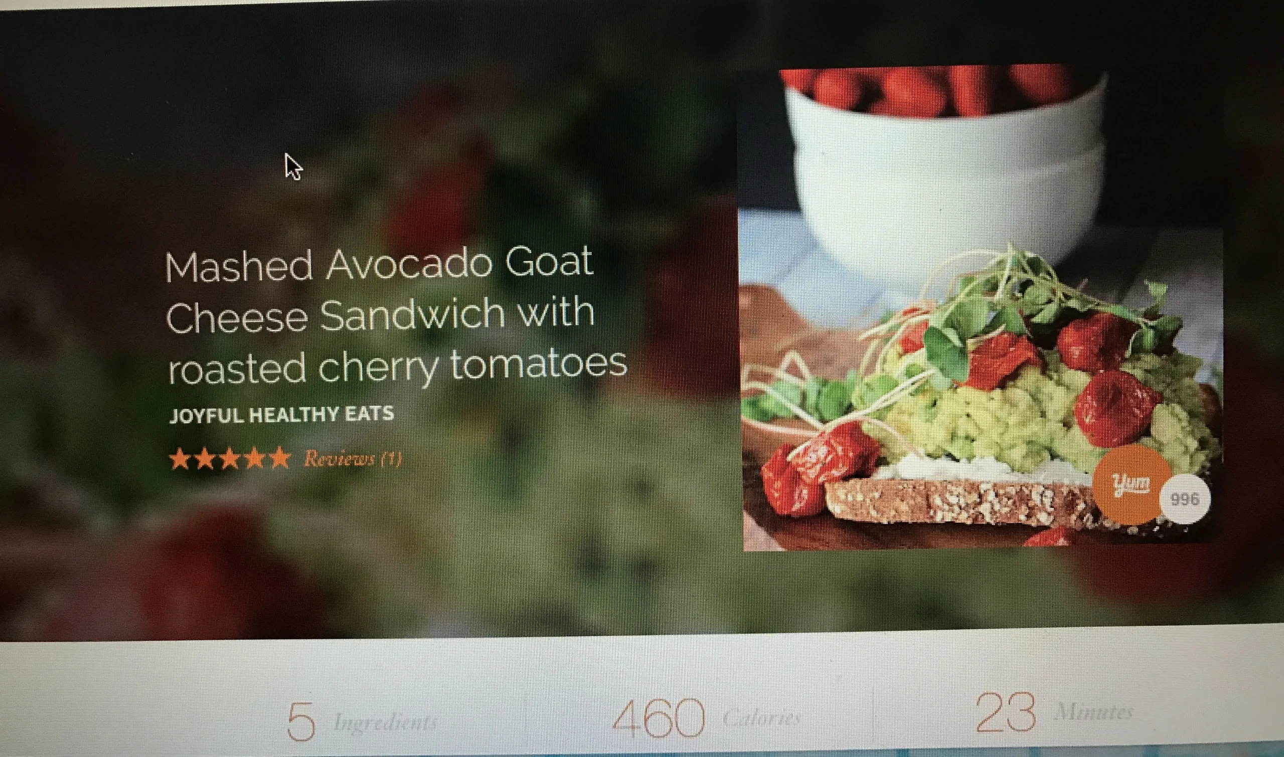 Mashed Avocado Goat Cheese Sandwich with Roasted Cherry Tomatoes