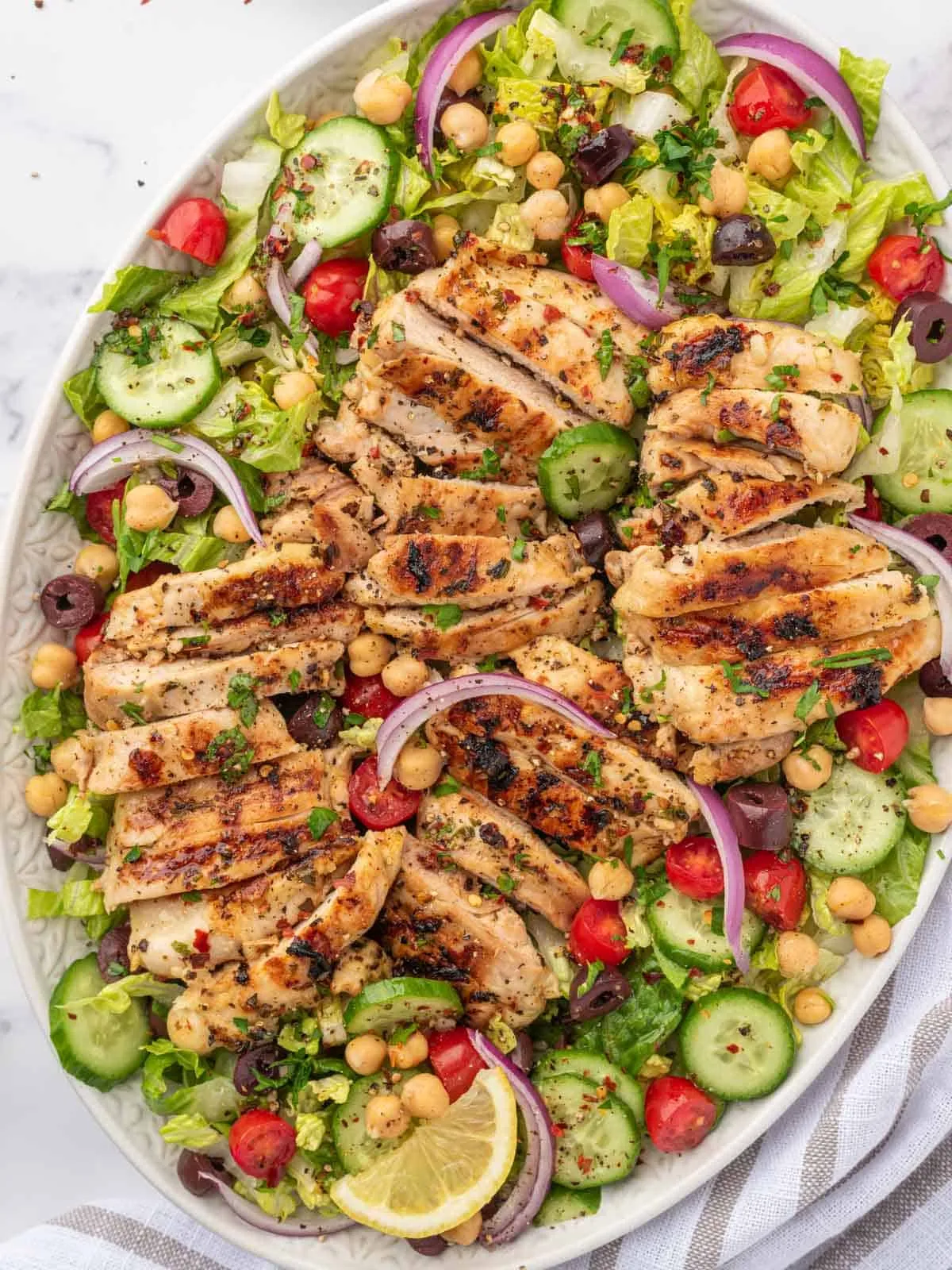 Mediterranean Grilled Chicken Salad with Chimichurri Vinaigrette