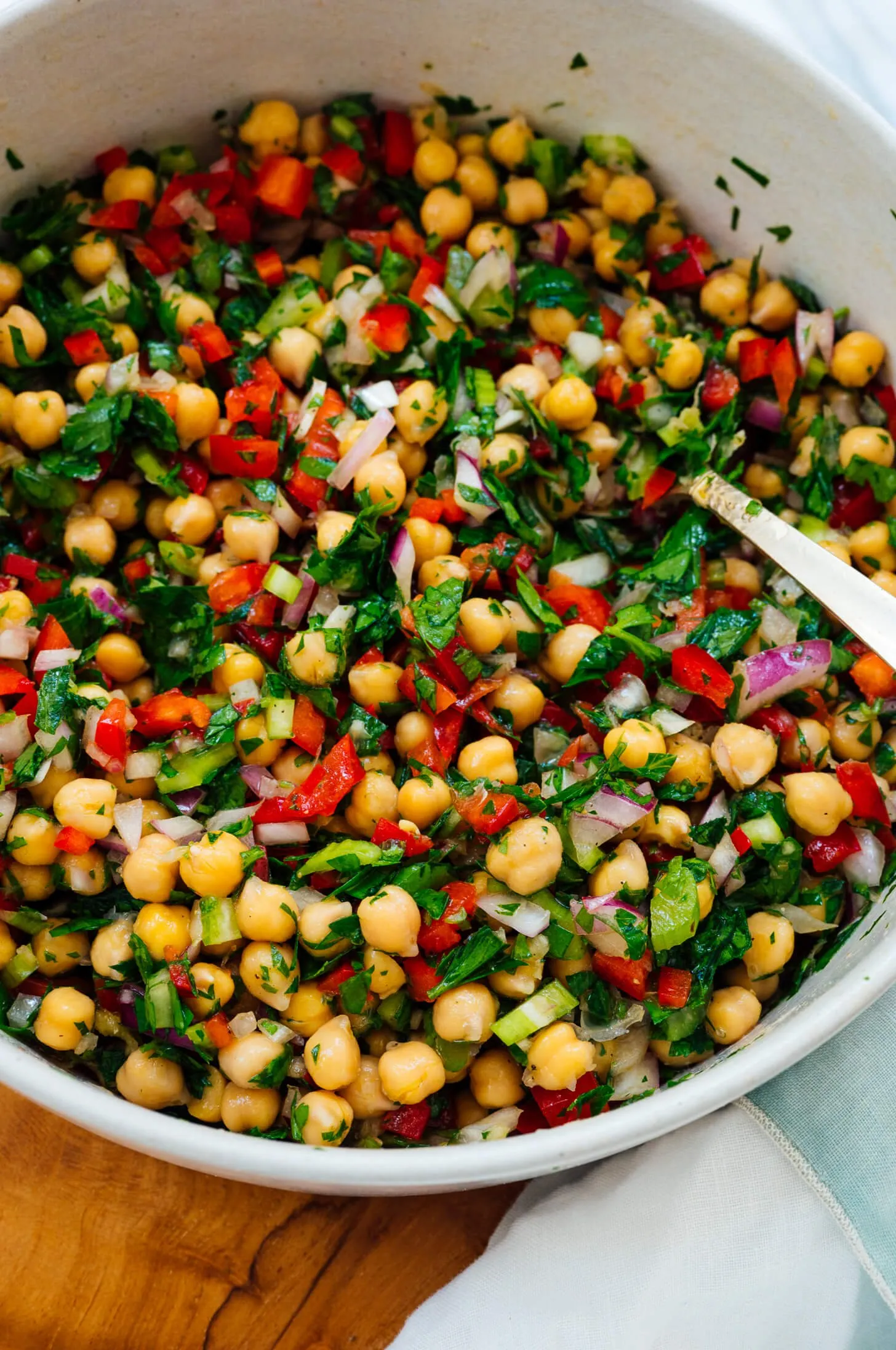 Memorial Day Side Dish Lemon Chickpea Salad with Roasted Red Peppers