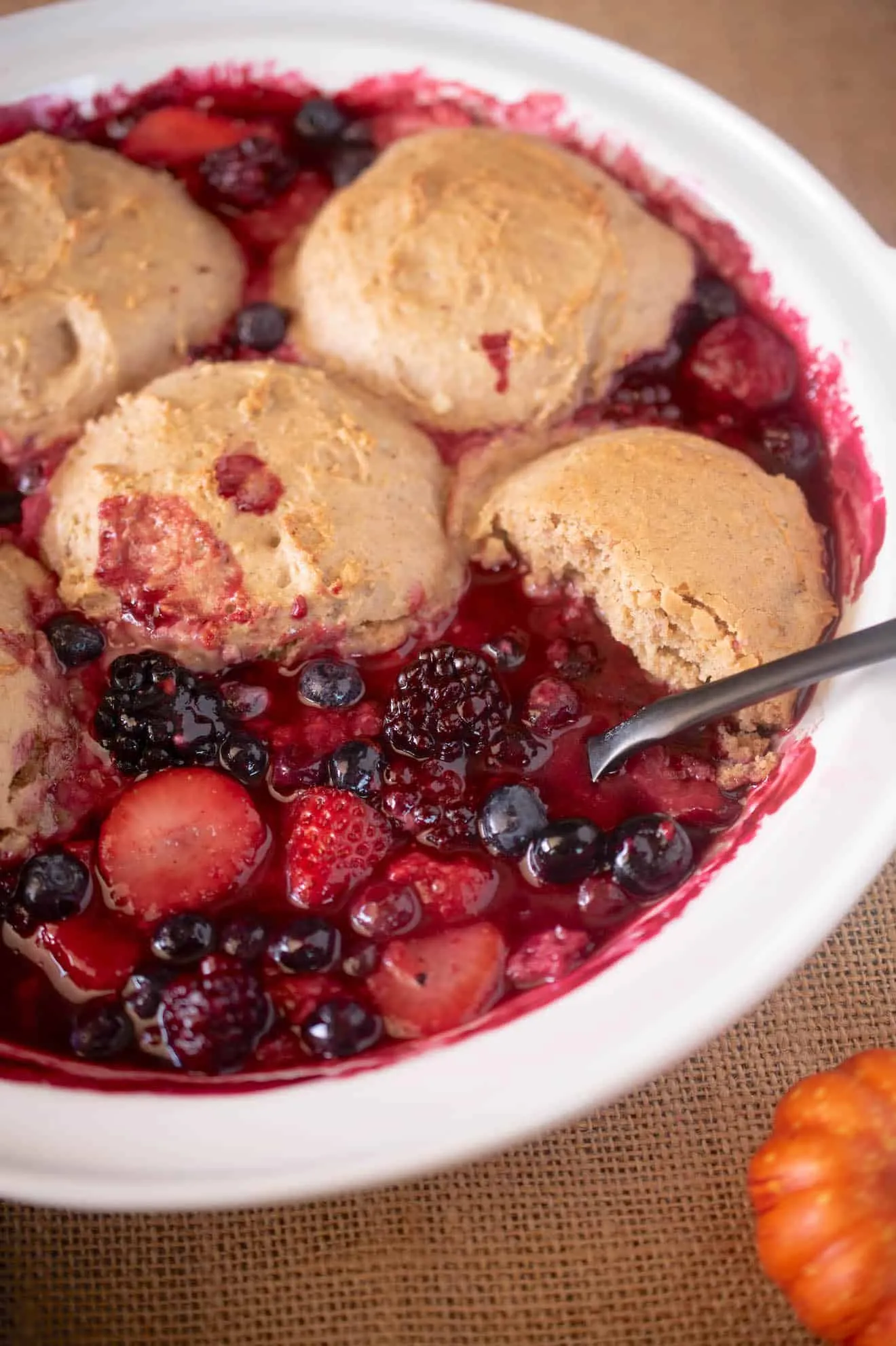 Mixed Berry Fruit Cobbler with Pecan Topping
