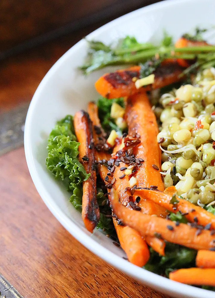 Mung Bean Sprouts Seared Carrots Kale