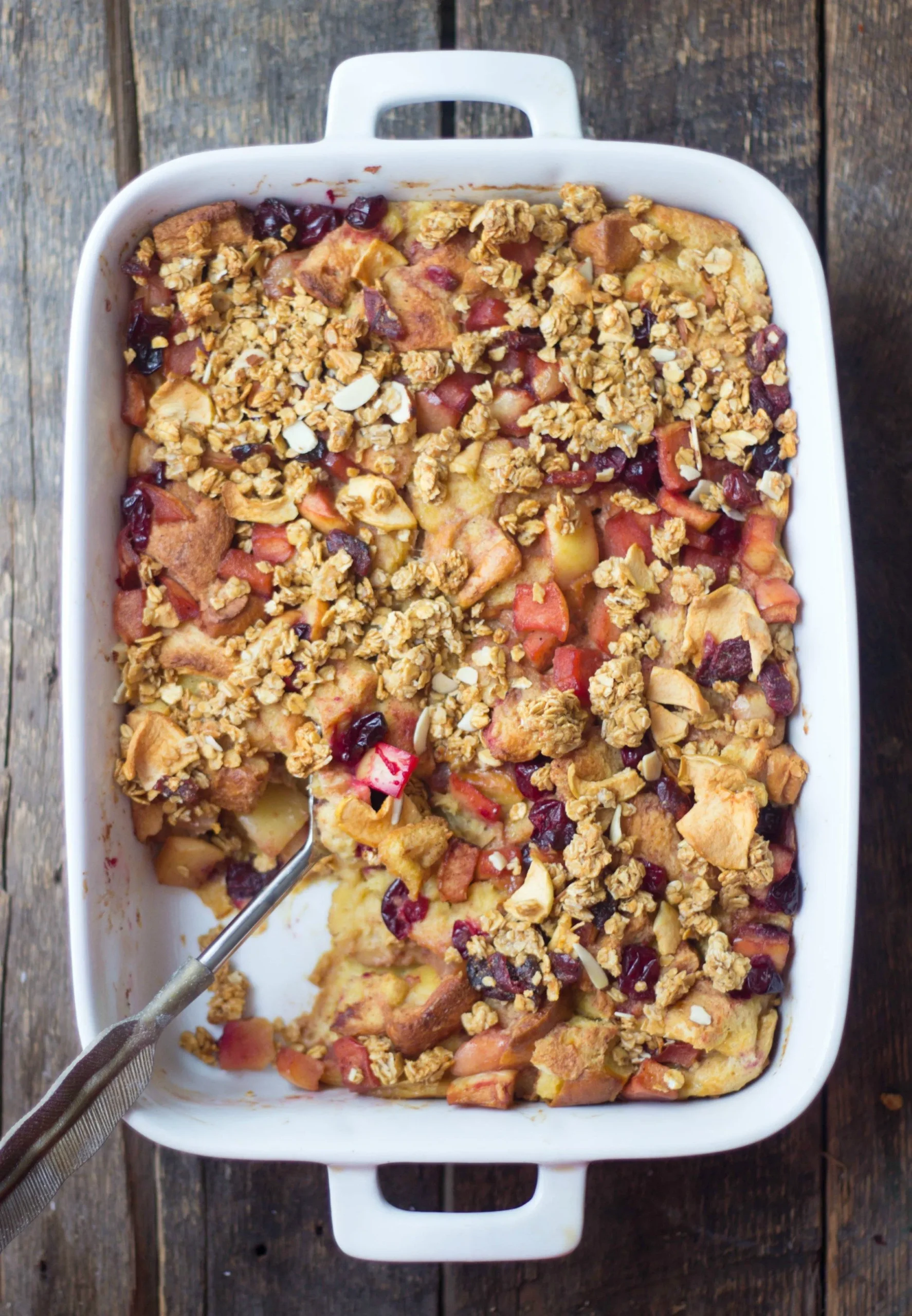 Nutty Apple Cranberry Bread Pudding