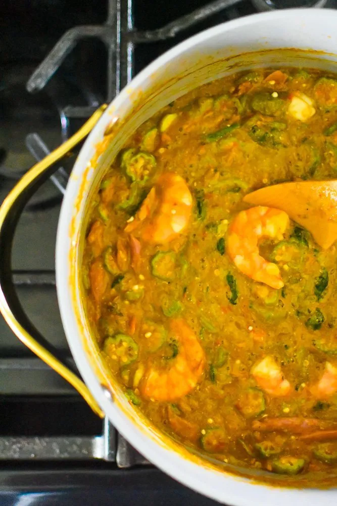 Okro Soup with Shrimp and Spinach