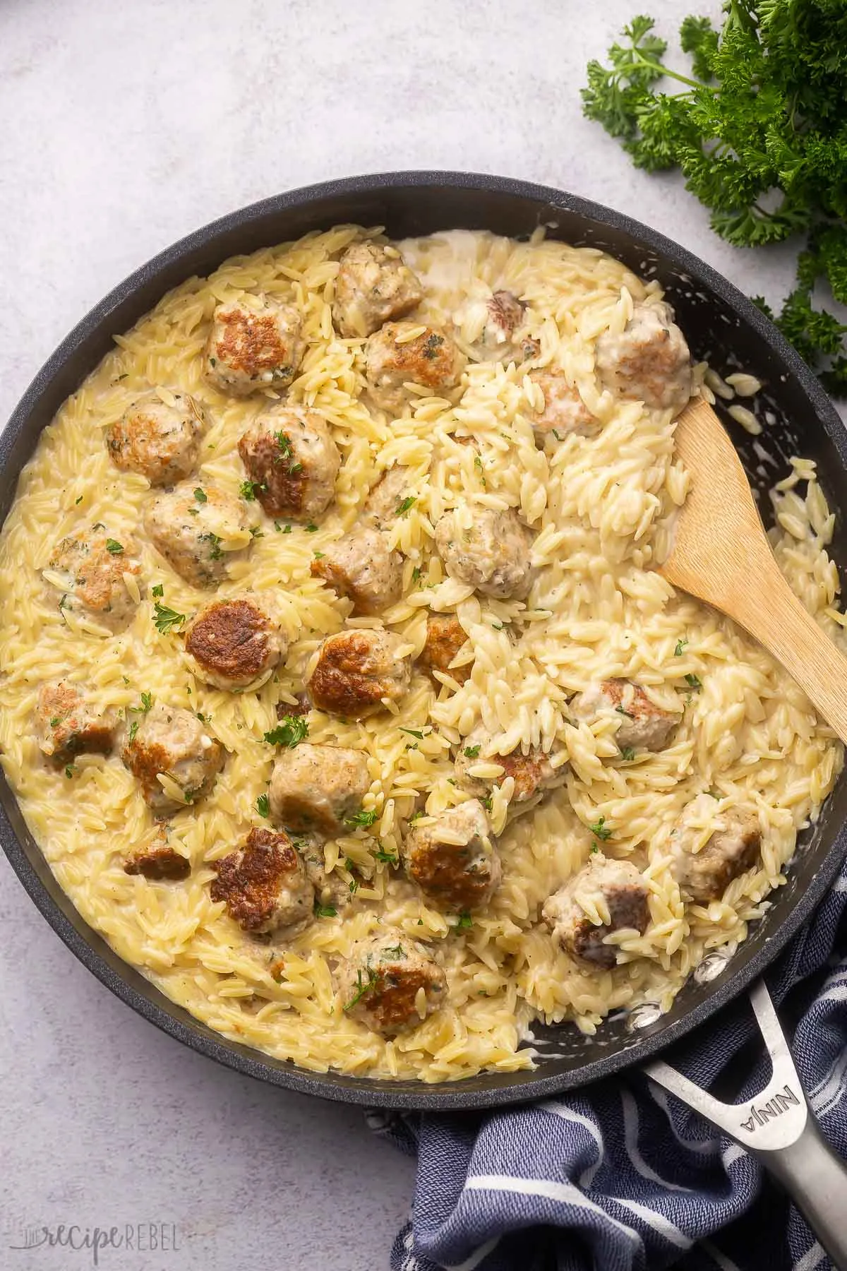 One Pan Chicken Meatballs with Orzo