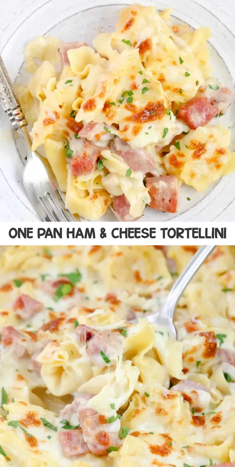 One Pan Ham and Cheese Tortellini Bake