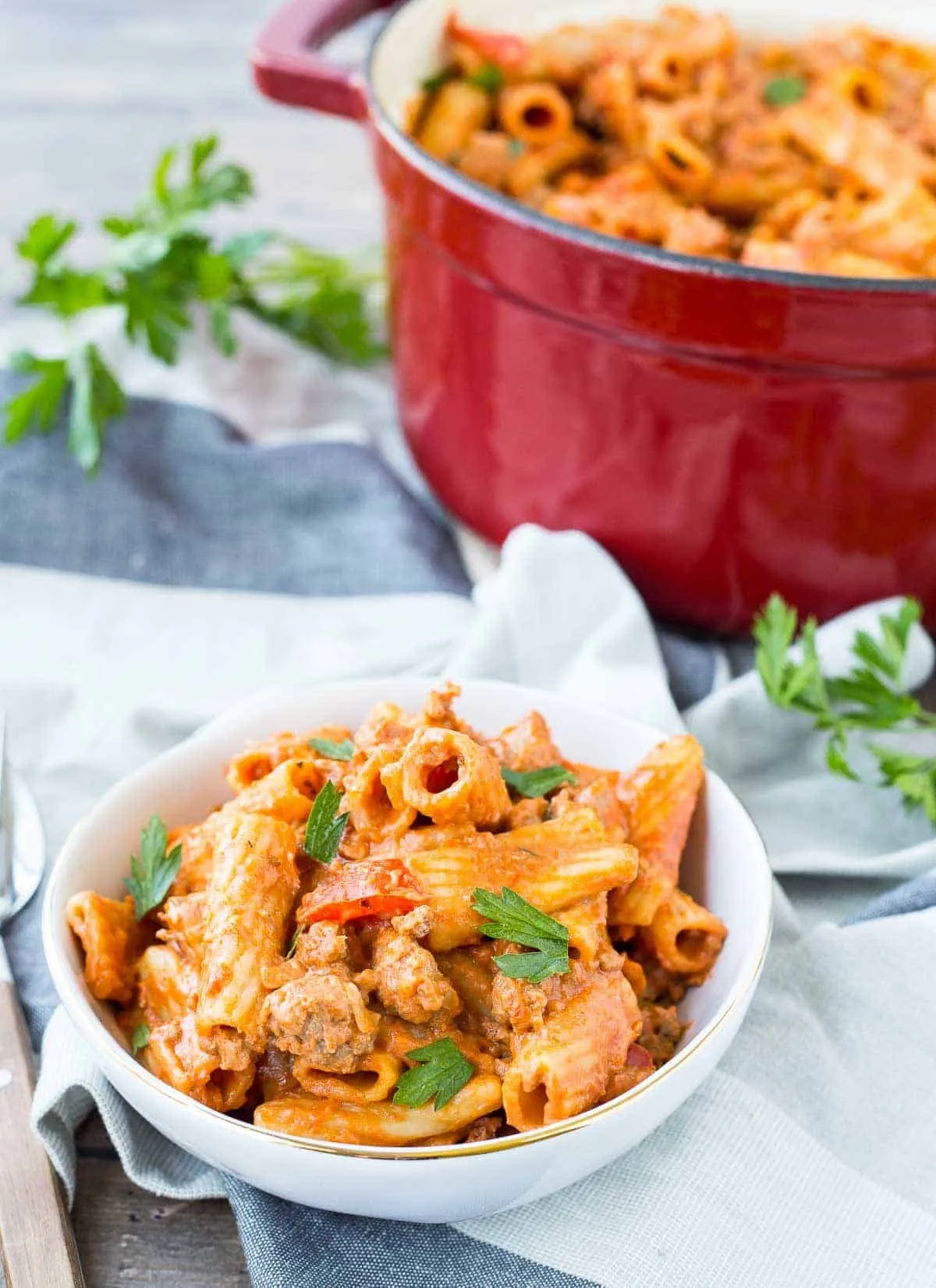 One Pan Rigatoni Red Wine Tomato Sauce