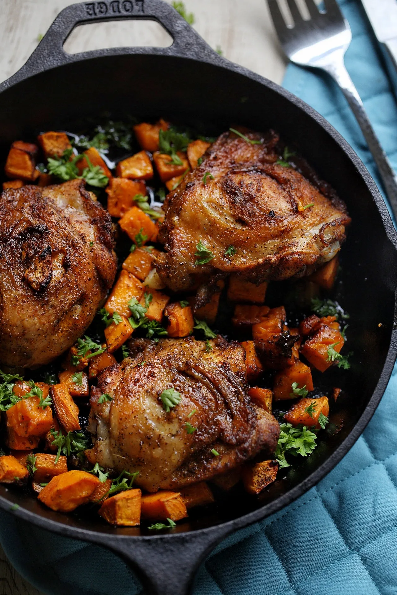 One Pot Chicken Thighs with Sweet Potatoes