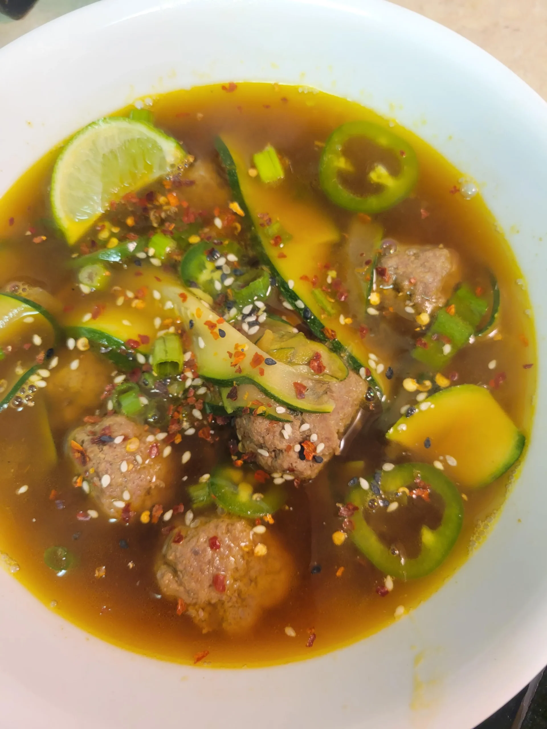 One Pot Pho Style Beef Meatball Soup