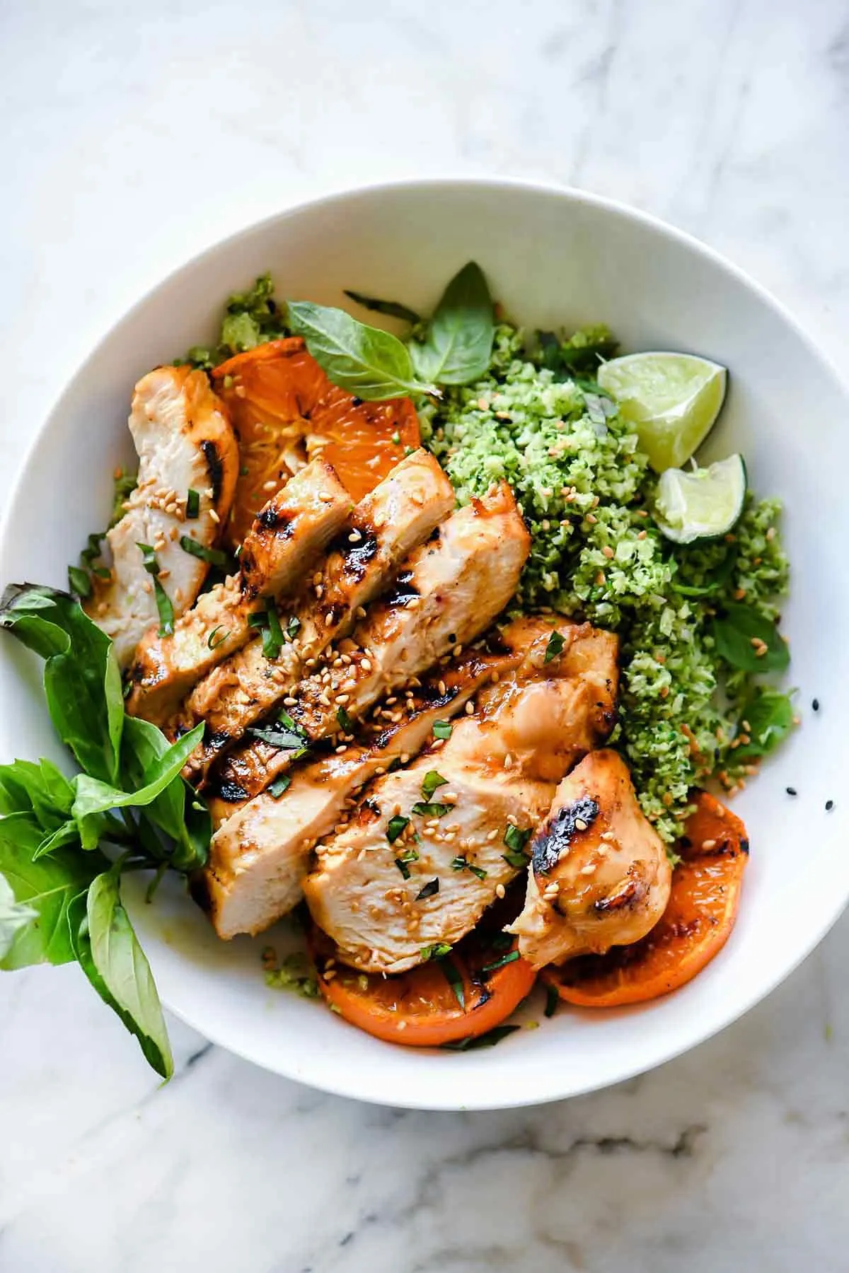 Orange Marinated Chicken Bowls with Zucchini Rice